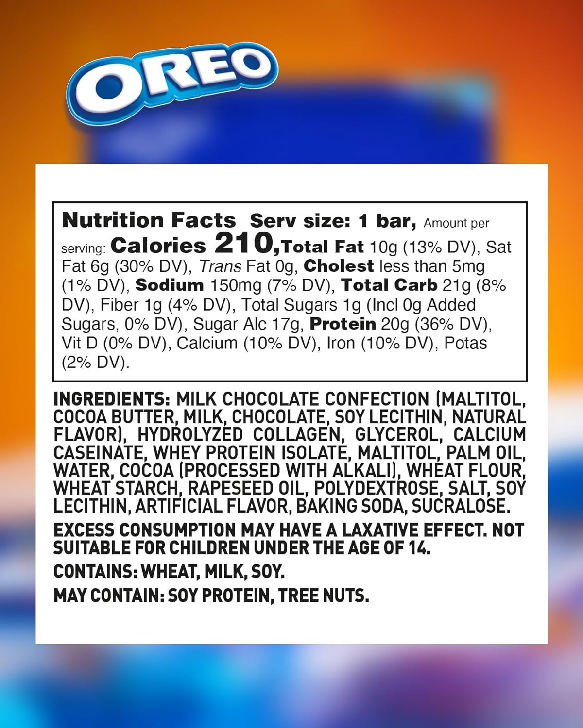 OREO Milk Chocolate High Protein Bar, 20G Protein and 1 G Sugar per Snack Bar, 12 Count, 2.1 Oz Bars