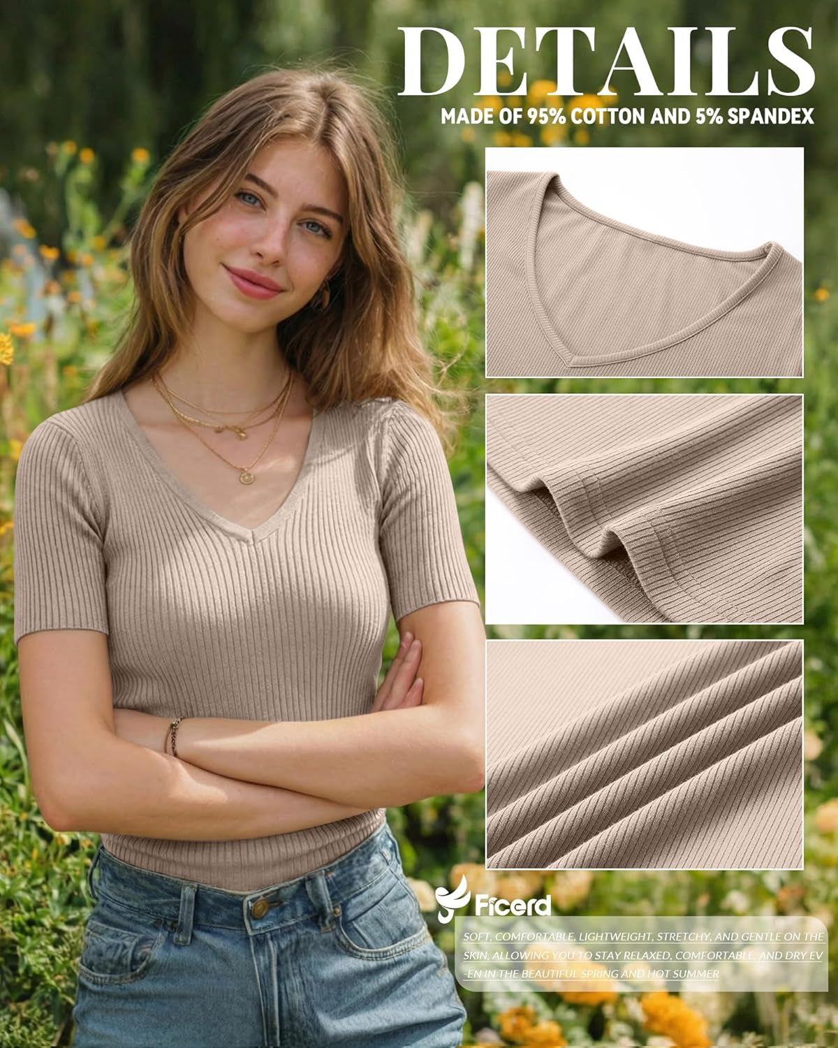 3 Pack Women'S Short Sleeve Cotton T-Shirts V Neck Ribbed Slim Fit Tops Ladies' Casual Summer Basic Tee