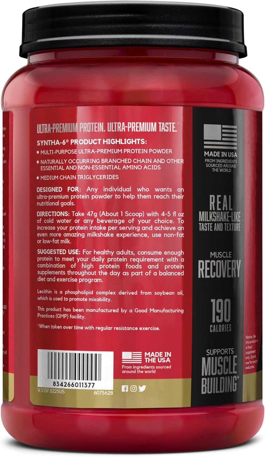 SYNTHA-6 Premium Protein Powder with 6G of Fiber, Whey Isolate, Micellar Casein, Milk Protein Isolate, 5G of Fat, Vanilla Ice Cream, 14 Servings, 1.45 Pound (Packaging May Vary)
