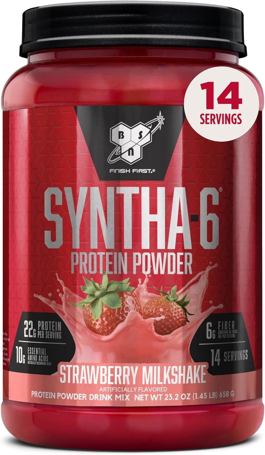 SYNTHA-6 Premium Protein Powder with 6G of Fiber, Whey Isolate, Micellar Casein, Milk Protein Isolate, 6G of Fat, Strawberry Milkshake, 14 Servings, 1.45 Pound (Packaging May Vary)