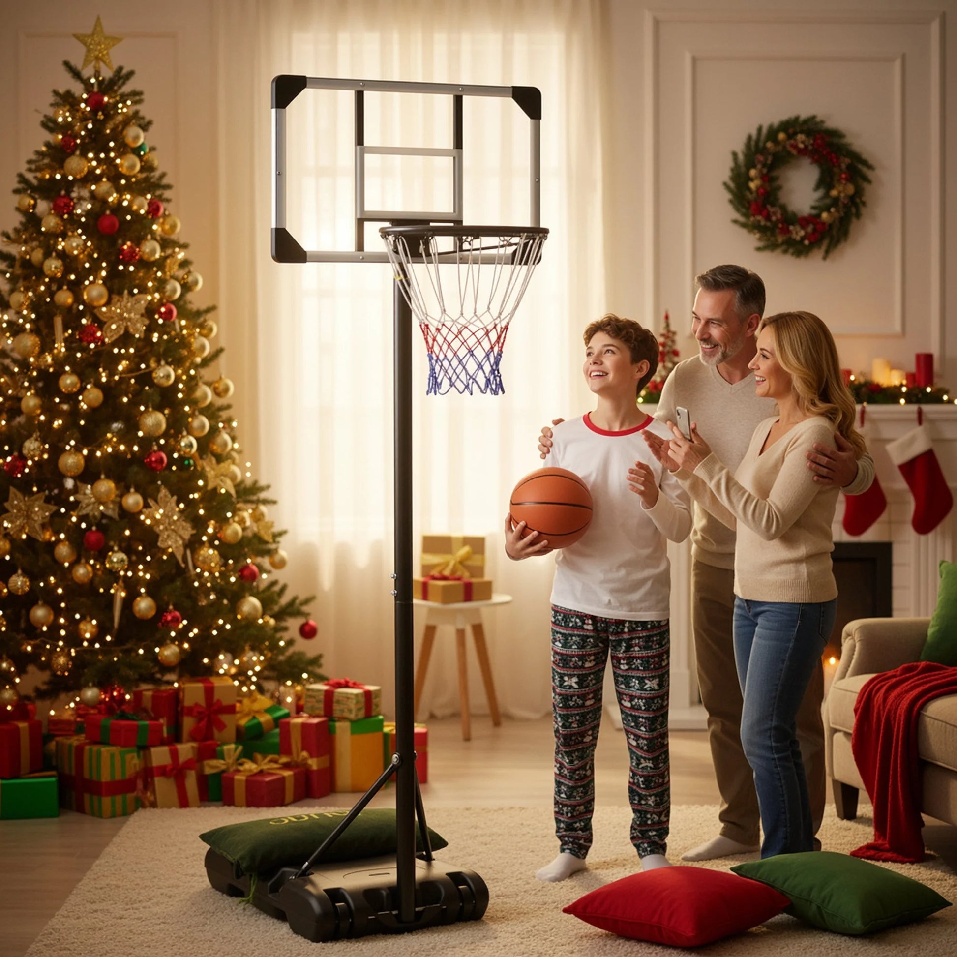 Aro De Baloncesto De 28 Pulgadas Sistema De Portería De Baloncesto Altura Ajustable De 5.1 Pies a 7 Pies Para Uso En Interiores Y Exteriores De Todas Las Edades