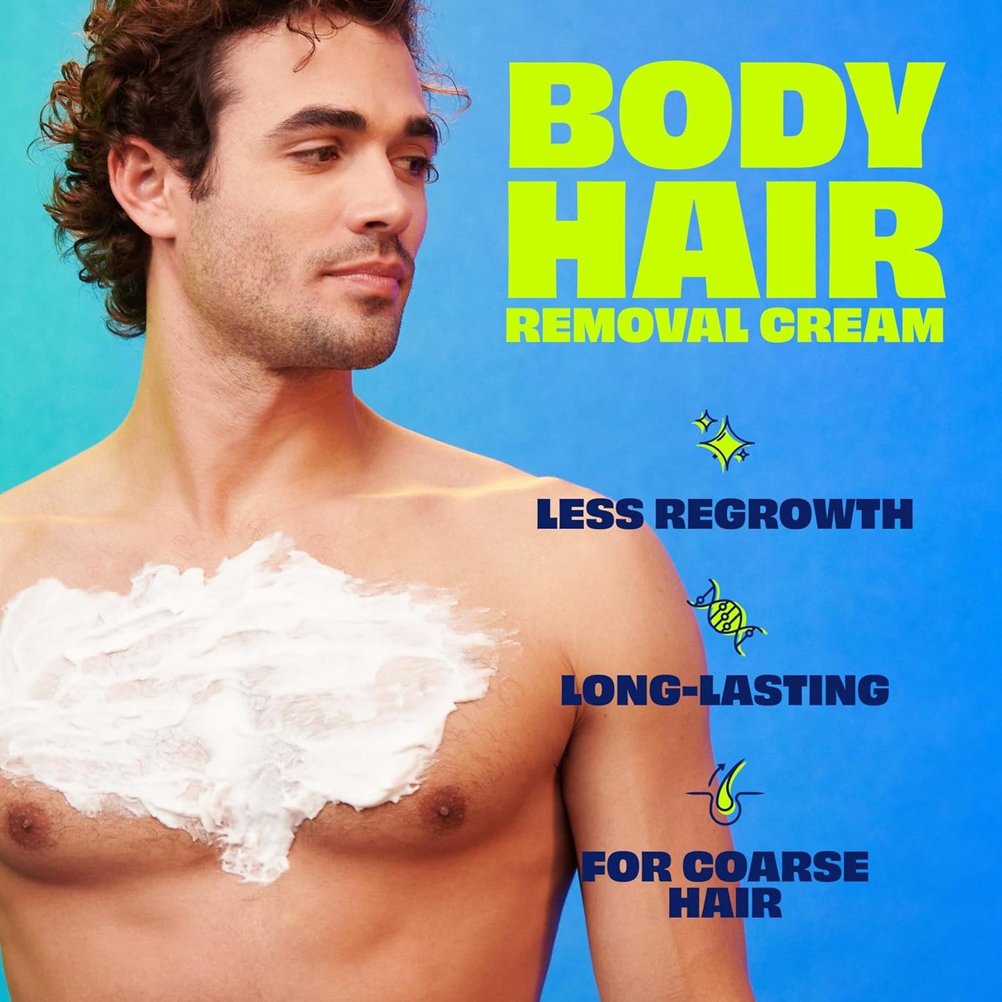 Men Hair Remover Body Cream, Quick and Easy Body Hair Removal Cream for Men, Aloe and Lanolin, Dermatologist Tested, 12 Oz