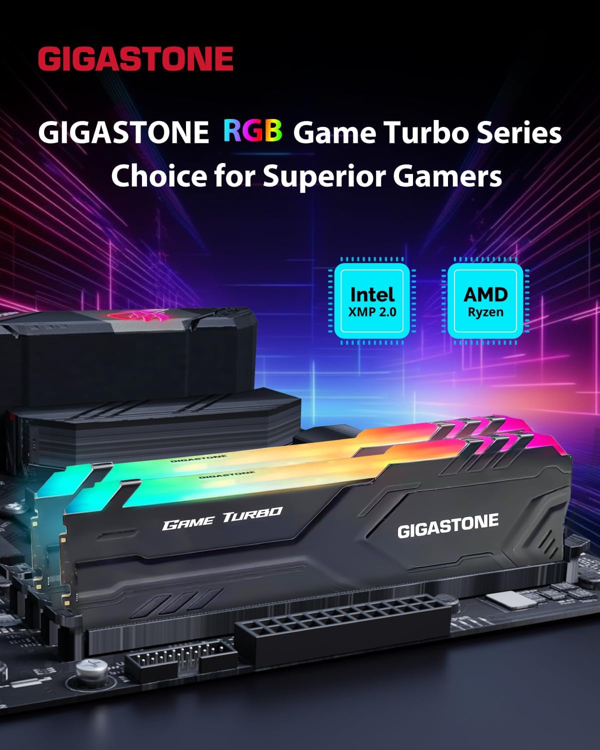 【RGB DDR4 RAM】 Game TURBO 32GB Kit (2X16Gb)Ddr4 3200Mhz PC4-25600 CL16-18-18-40 Intel XMP 2.0 AMD Ryzen 1.35V UDIMM 288 Pin Unbuffered Non ECC High Performance Gaming Desktop Memory - Black
