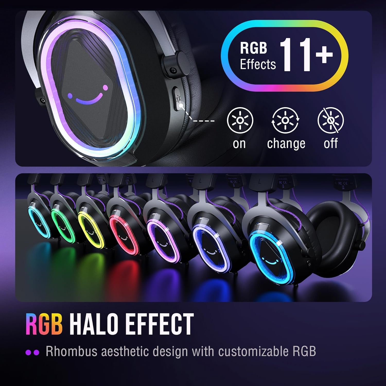 Wired USB Gaming Headset: 7.1 Surround Sound - Vibrant Customizable RGB - Game/Chat Balance, Gamer Headphone with Noise Canceling Mic for PC, PS5/PS4, Laptop, Mac - Ampligame H13BP