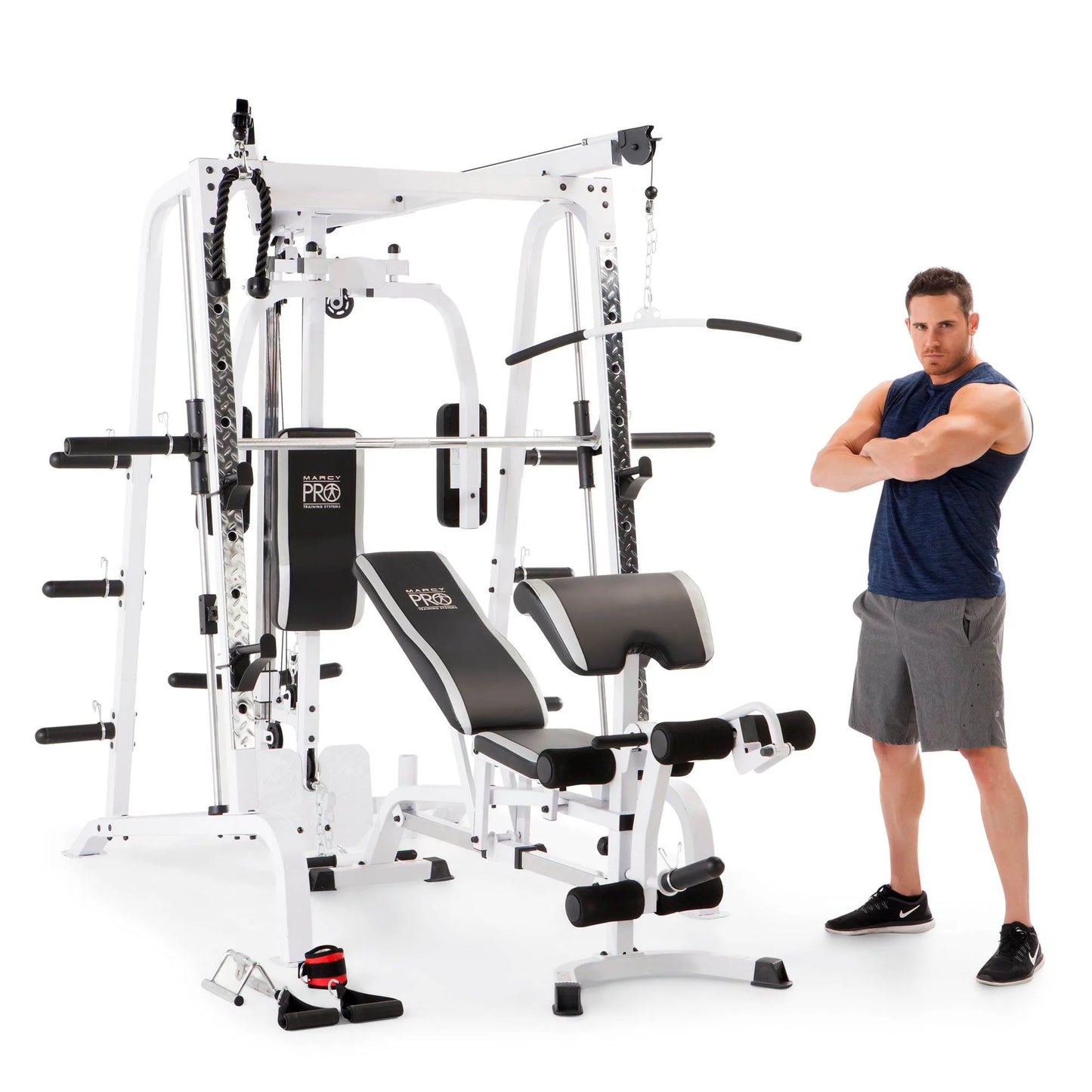 Pro Máquina De Entrenamiento Total Para El Cuerpo Smith Cage, Sistema De Gimnasio, Blanco
