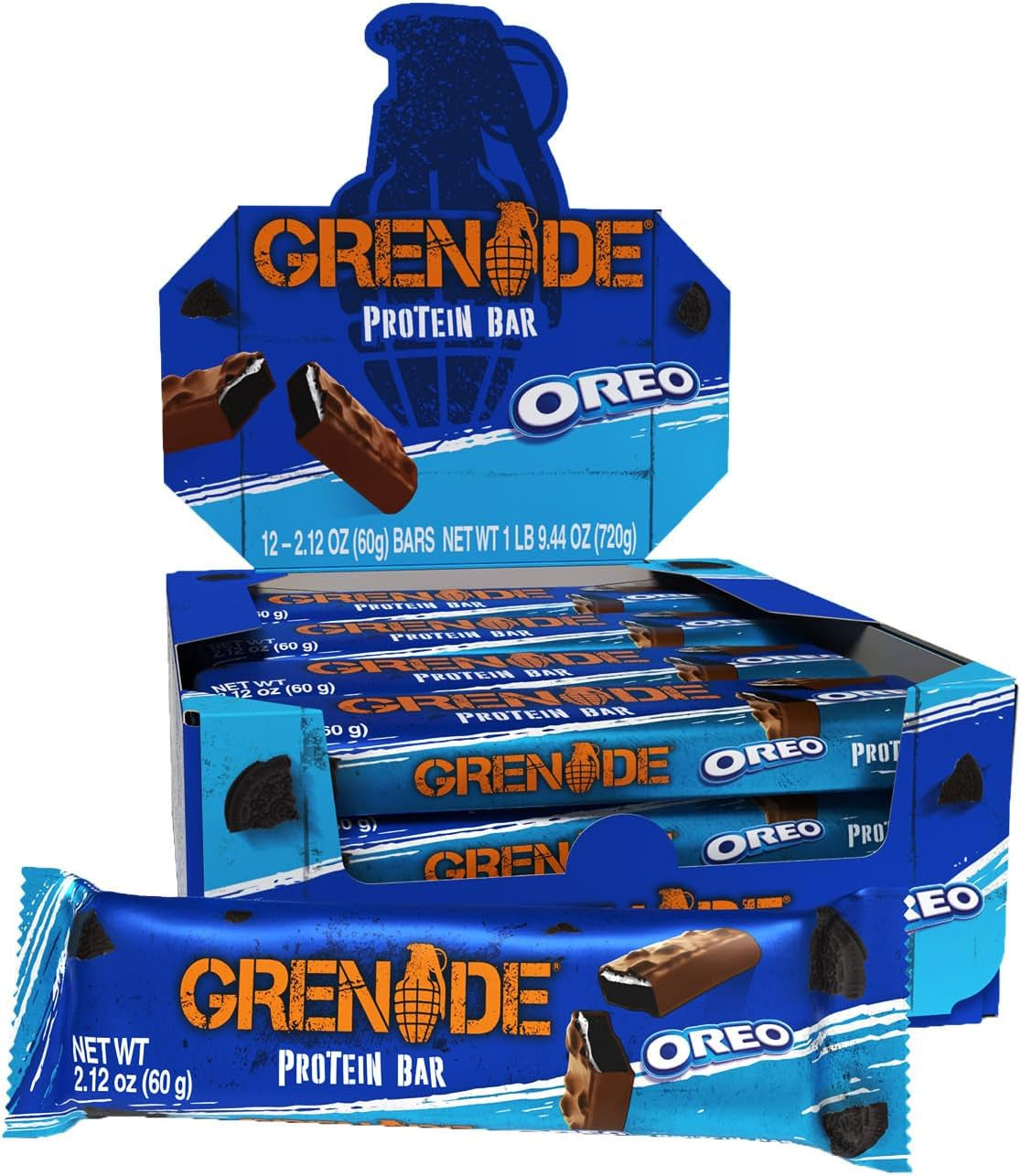 OREO Milk Chocolate High Protein Bar, 20G Protein and 1 G Sugar per Snack Bar, 12 Count, 2.1 Oz Bars
