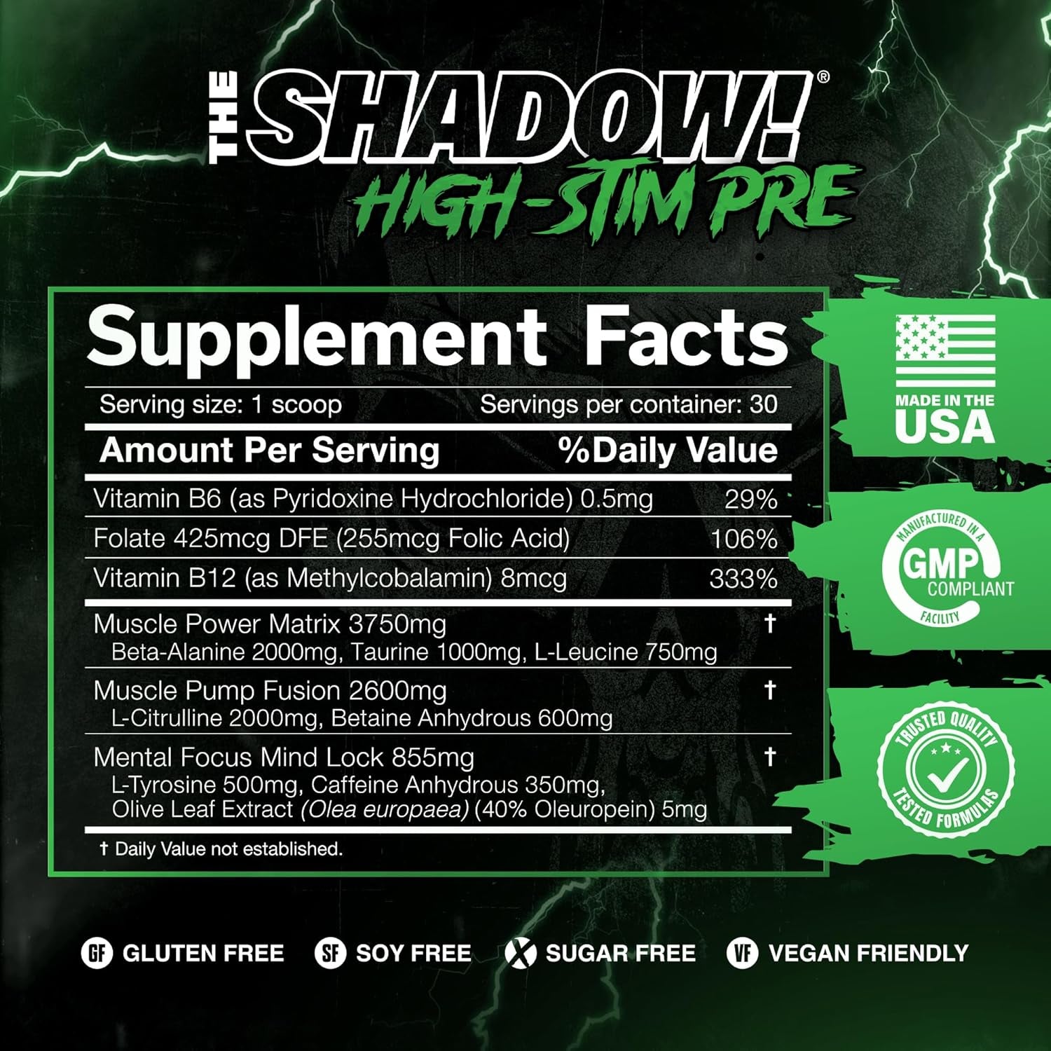 the Shadow! High Stim Preworkout | 350Mg of Caffeine | Fruit Punch 30 Servings | Electric Energy, Mental Focus & Superhuman Strength for Men & Women