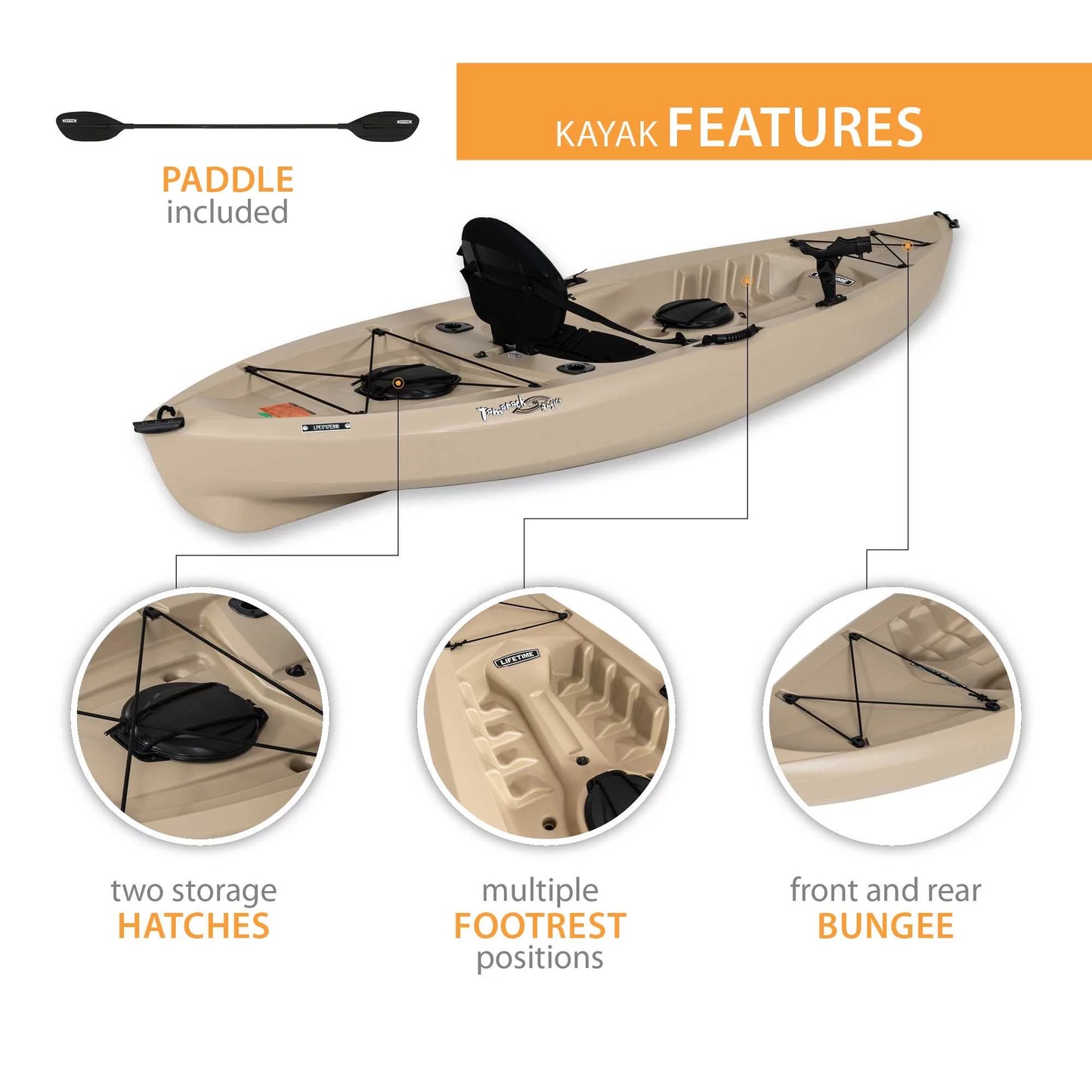 Tamarack Angler Kayak De Pesca De 10 Ft Para Sentarse En La Parte Superior Con Pala, Color Canela (90508)
