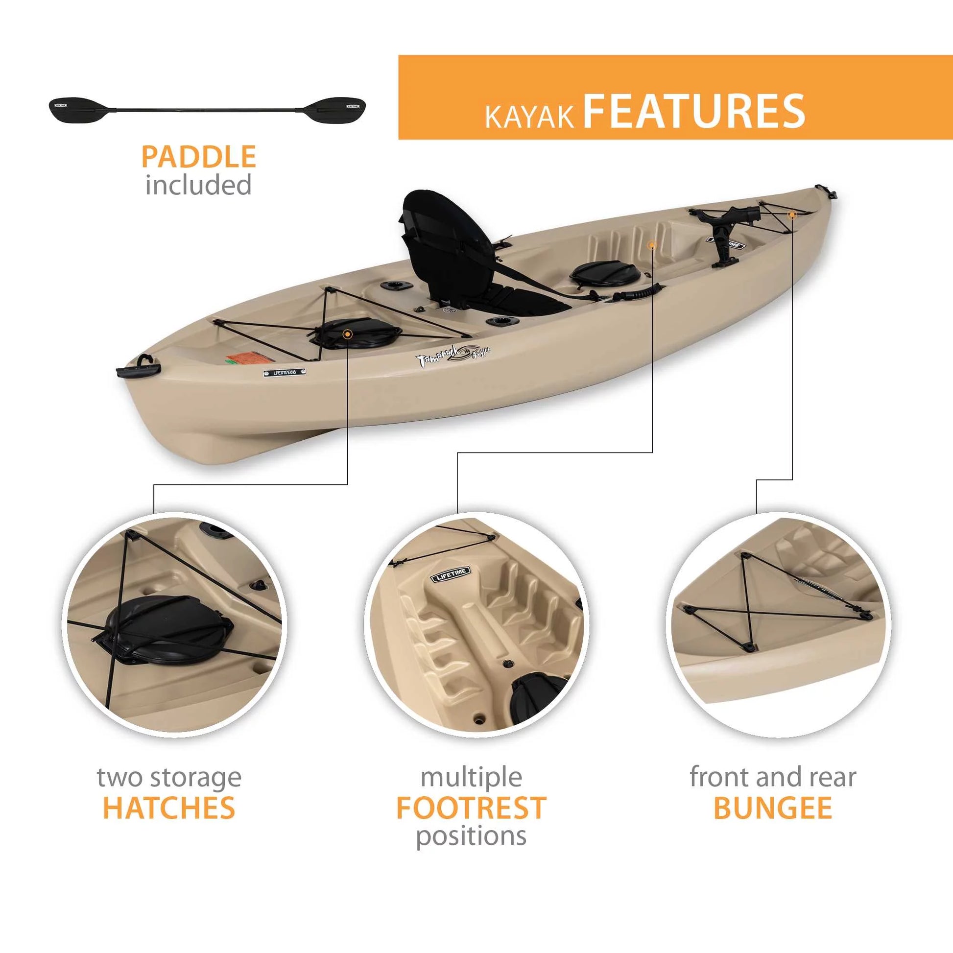 Tamarack Angler Kayak De Pesca De 10 Ft Para Sentarse En La Parte Superior Con Pala, Color Canela (90508)