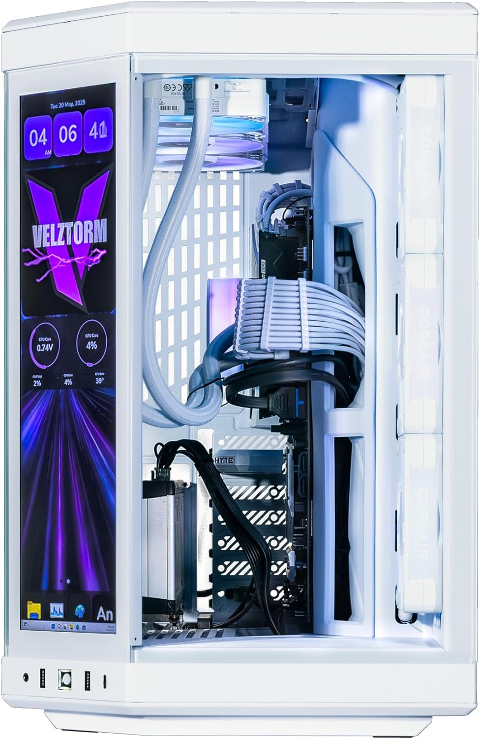 LCD White Praetix Custom Built Y70 Touch Gaming Desktop (Radeon RX 9060 XT 8GB (Beats 5060), Liquid Cooled Intel I9-14900K, 32GB DDR5, 2TB Pcie SSD, 1000W PSU, Wifi 6, Win11Pro)