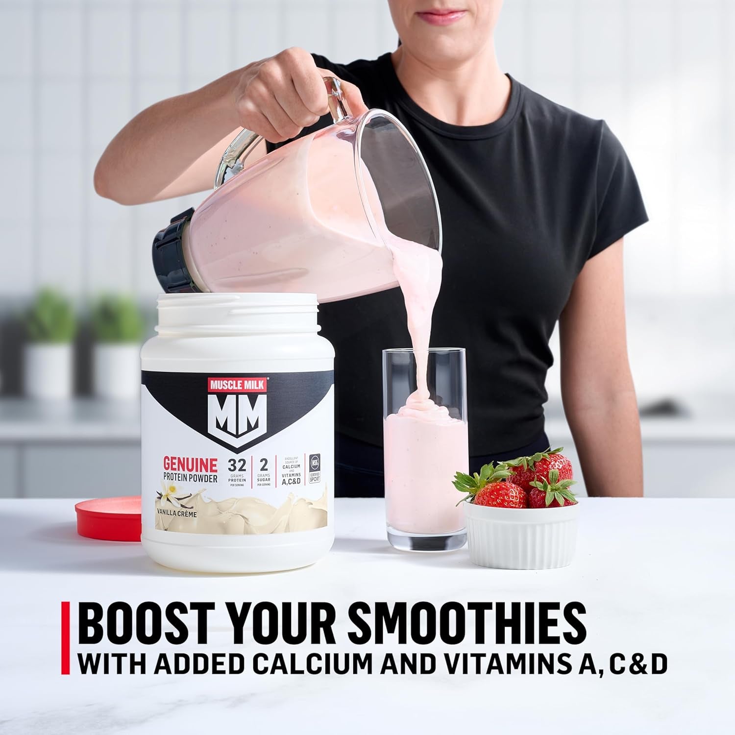 Genuine Protein Powder, Vanilla Crème, 1.93 Pounds, 12 Servings, 32G Protein, 2G Sugar, Calcium, Vitamins A, C & D, NSF Certified for Sport, Energizing Snack, Packaging May Vary