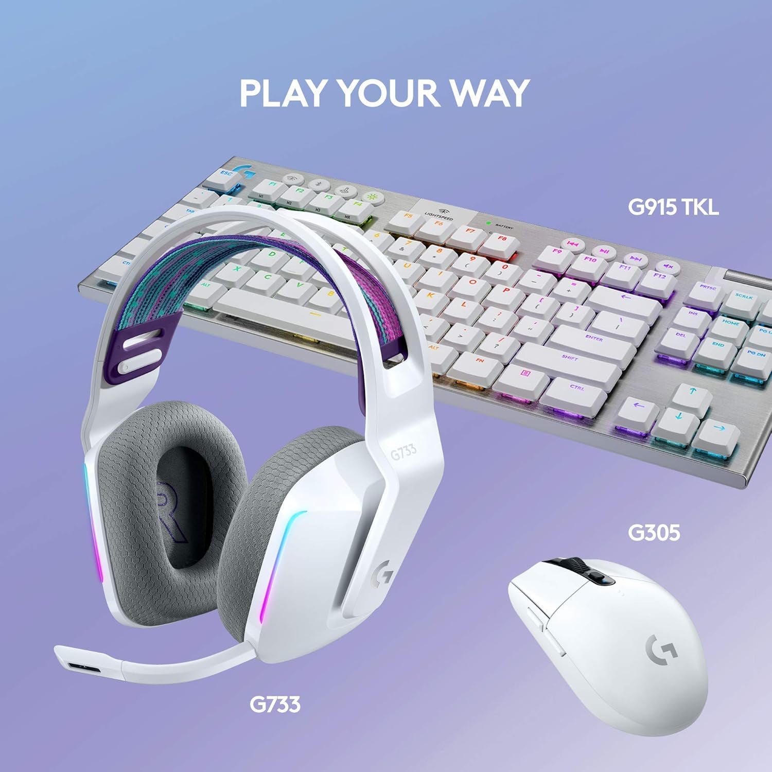 733 Lightspeed Wireless Gaming Headset with Suspension Headband, LIGHTSYNC RGB, Blue VO!CE Mic Technology and PRO-G Audio Drivers - White