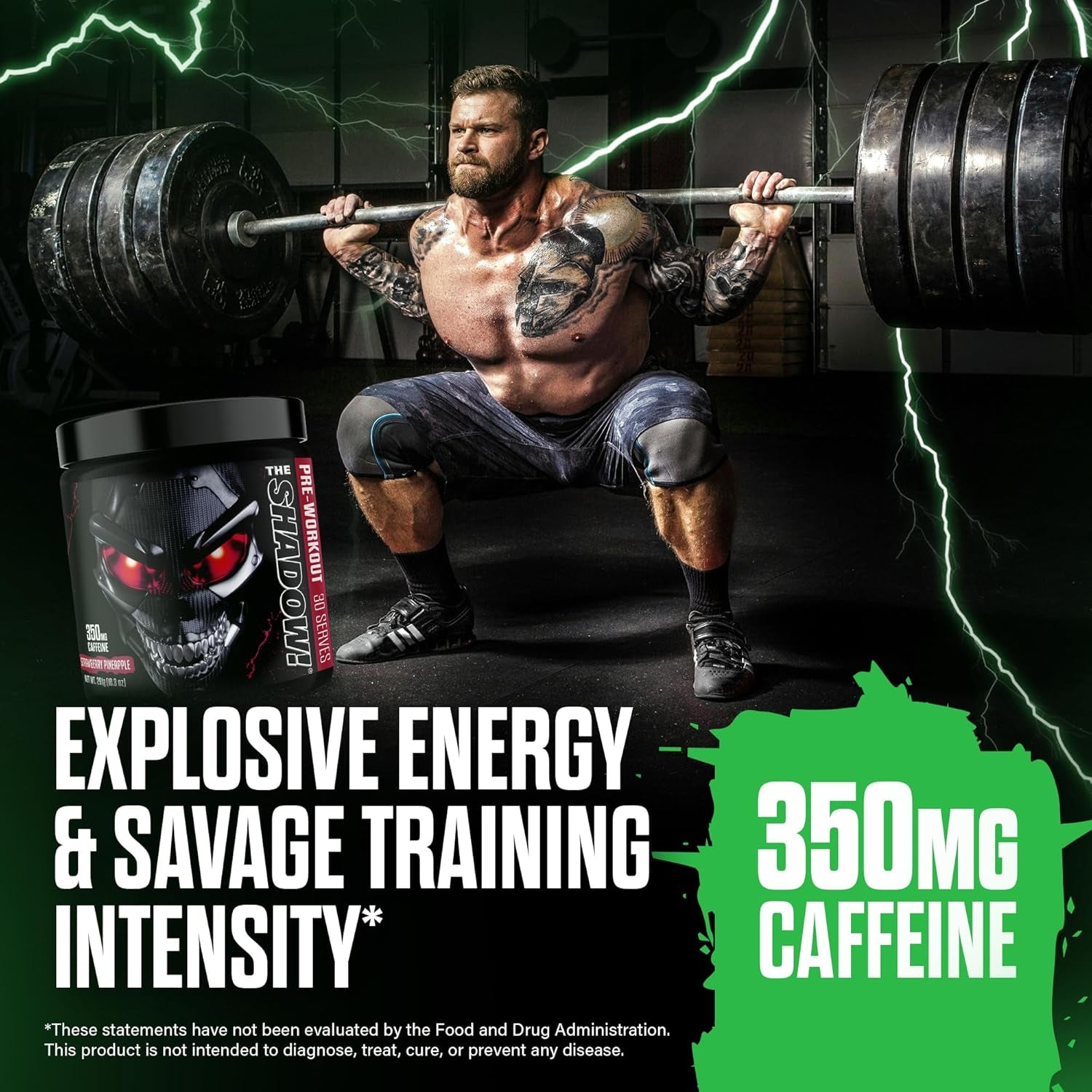the Shadow! High Stim Preworkout | 350Mg of Caffeine | Fruit Punch 30 Servings | Electric Energy, Mental Focus & Superhuman Strength for Men & Women