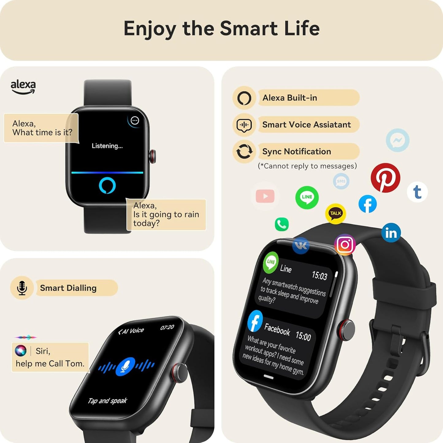 Smart Watch for Women Men, Smartwatch for Iphone & Android Bluetooth (Answer/Call) Built-In Alexa, 1.91" HD Fitness Tracker with 105+ Sport Modes, IP68 Waterproof, Sleep/Heart Rate/Spo2/Stress Monitor