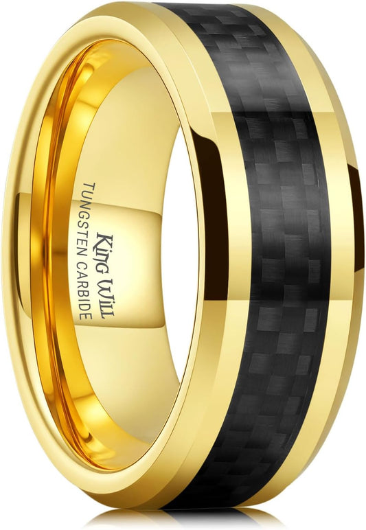 Tungsten Rings for Men Two Tone Grooved Mens Wedding Band Cool Promise Engagement Matte Finished Beveled Edge