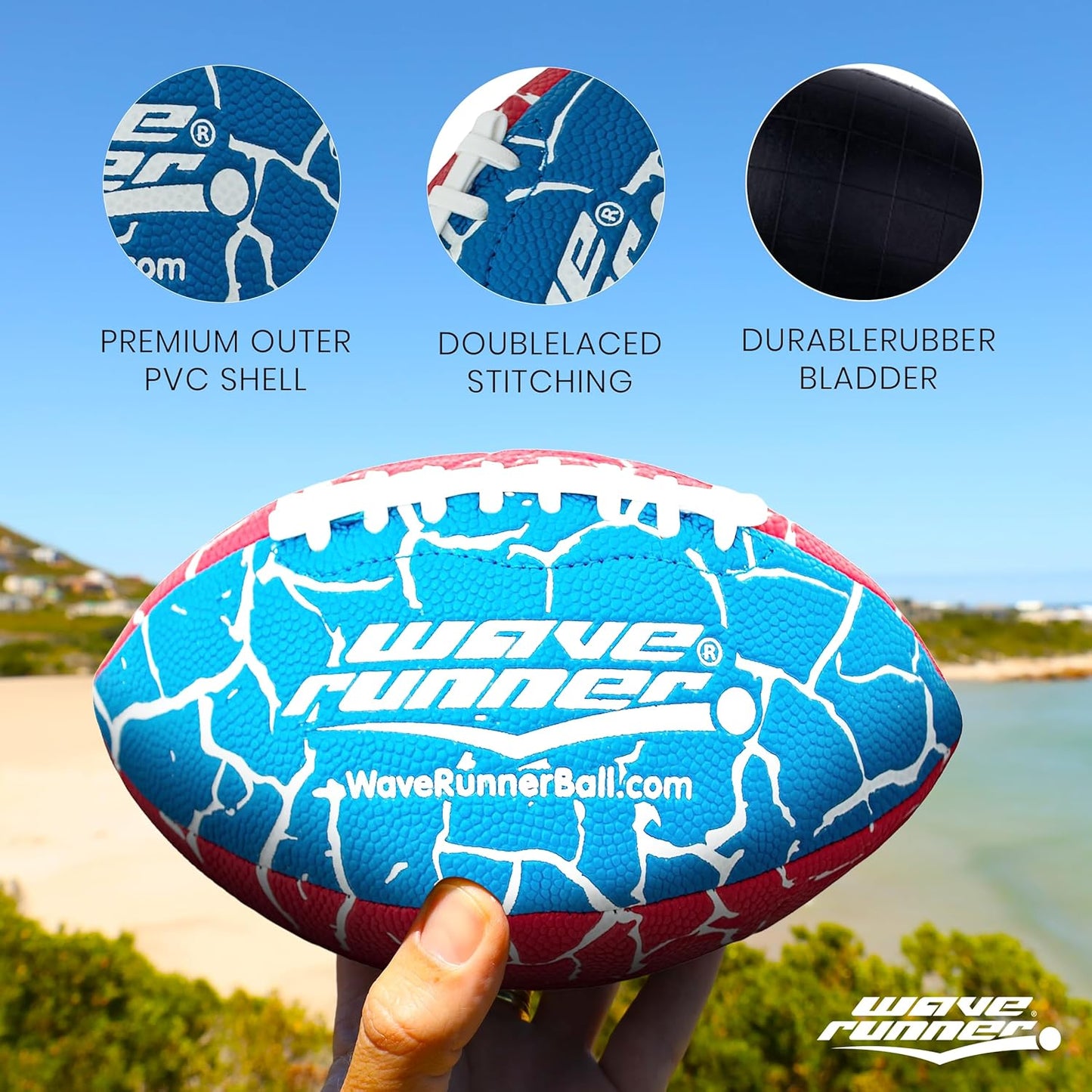 Grip It Waterproof Junior Size Football, 9.25 Size, Durable & Double Laced, Perfect for Beach Accessories, Kids Games, Pool Toys, Outdoor Games, All-Weather Indoor & Outdoor Play