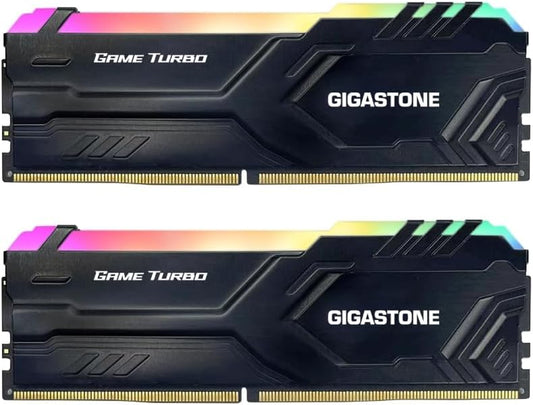 【RGB DDR4 RAM】 Game TURBO 32GB Kit (2X16Gb)Ddr4 3200Mhz PC4-25600 CL16-18-18-40 Intel XMP 2.0 AMD Ryzen 1.35V UDIMM 288 Pin Unbuffered Non ECC High Performance Gaming Desktop Memory - Black