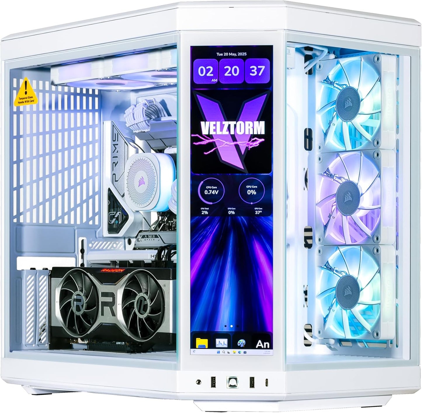 LCD White Praetix Custom Built Y70 Touch Gaming Desktop (Radeon RX 9060 XT 8GB (Beats 5060), Liquid Cooled Intel I9-14900K, 32GB DDR5, 2TB Pcie SSD, 1000W PSU, Wifi 6, Win11Pro)