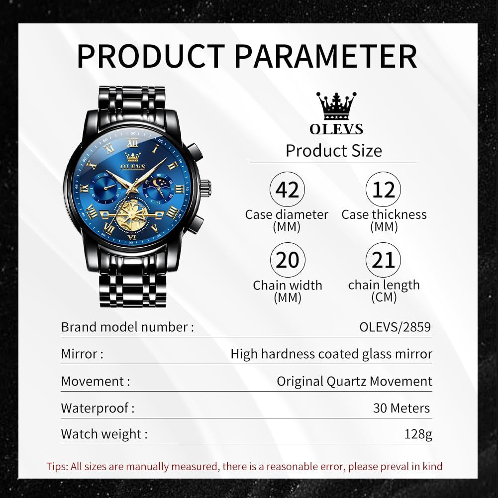 Watches Men Waterproof Luxury Big Face Mens Watch Stainless Steel Quartz Analog Dress Watches for Men Luminous Multifunction Man Watch Relojes De Hombre