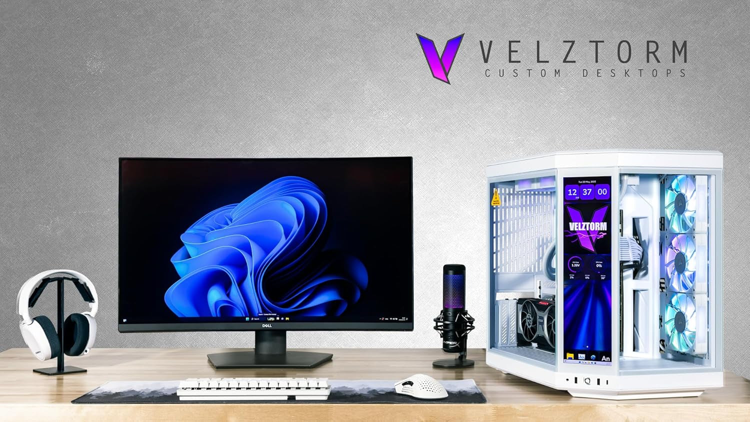 LCD White Praetix Custom Built Y70 Touch Gaming Desktop (Radeon RX 9060 XT 8GB (Beats 5060), Liquid Cooled Intel I9-14900K, 32GB DDR5, 2TB Pcie SSD, 1000W PSU, Wifi 6, Win11Pro)