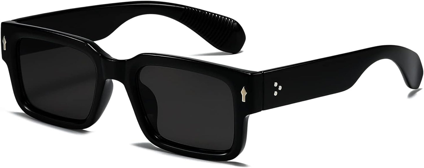 Square Frame Sunglasses for Women Men Trendy Chunky Rectangle Sun Glasses Black Shades UV400 Protection
