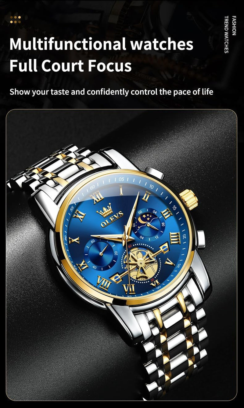 Watches Men Waterproof Luxury Big Face Mens Watch Stainless Steel Quartz Analog Dress Watches for Men Luminous Multifunction Man Watch Relojes De Hombre