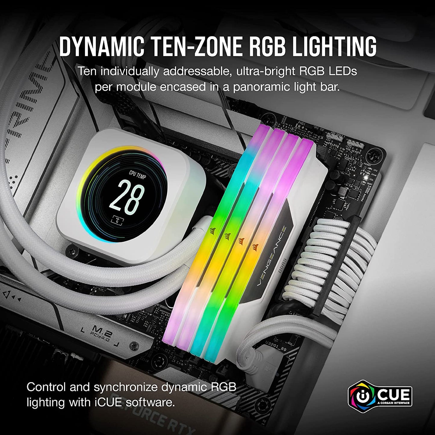 VENGEANCE RGB DDR5 RAM 32GB (2X16Gb) 6000Mhz CL36-44-44-96 1.35V Intel XMP 3.0 Desktop Computer Memory - White (CMH32GX5M2E6000C36W)
