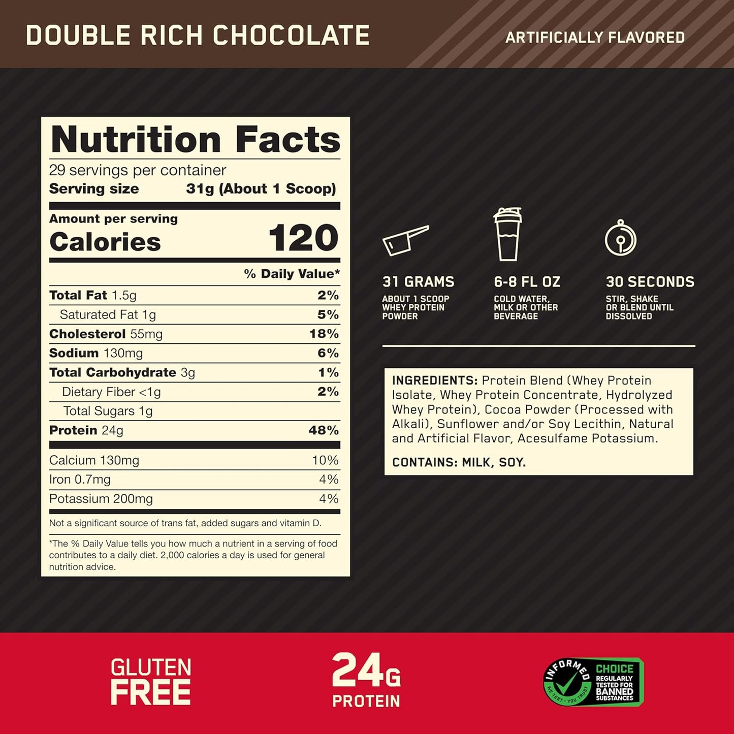 Gold Standard 100% Whey Protein Powder, Double Rich Chocolate 1.98 Pound (Packaging May Vary)