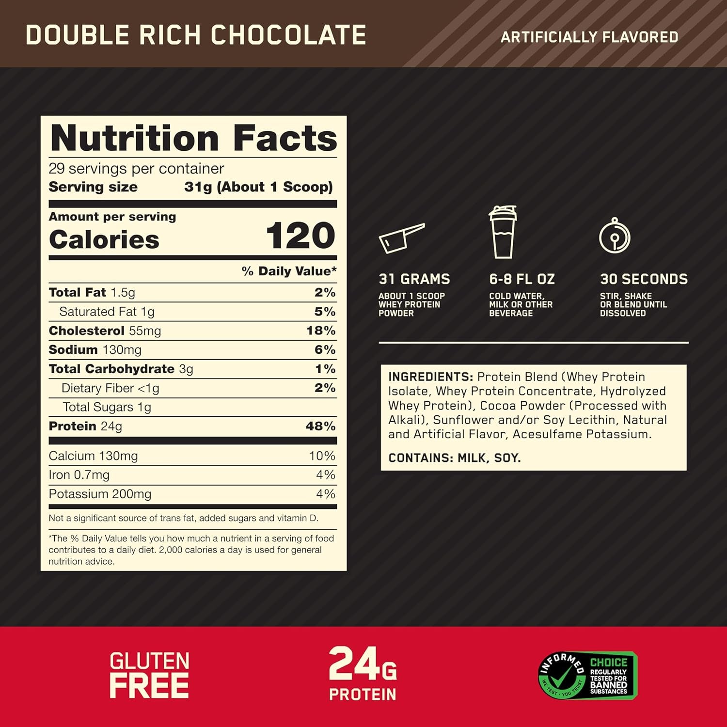 Gold Standard 100% Whey Protein Powder, Double Rich Chocolate 1.98 Pound (Packaging May Vary)