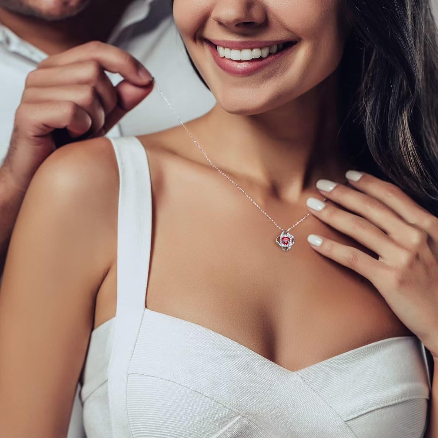 Mothers Day Gifts for Wife - 925 Sterling Silver Love Knot Birthstone Necklace, Anniversary Birthday Gifts for Women, Jewelry Gift for Wife Mom Girlfriend Daughter