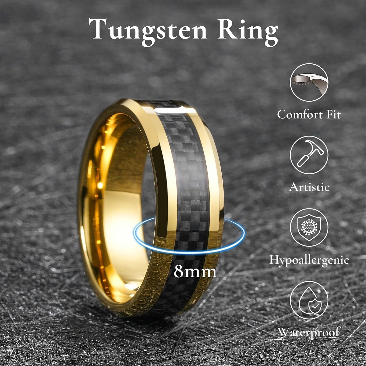 Tungsten Rings for Men Two Tone Grooved Mens Wedding Band Cool Promise Engagement Matte Finished Beveled Edge