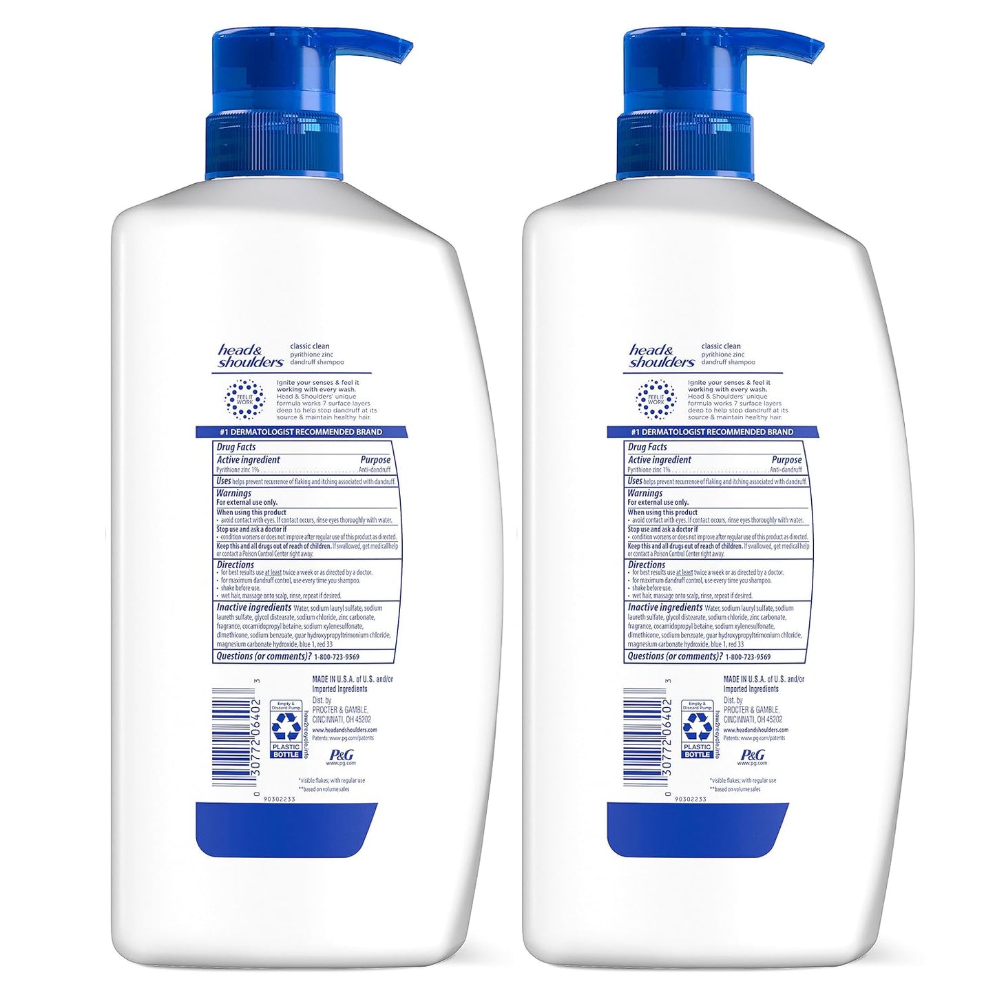 Anti-Dandruff Shampoo with 1% Pyrithione Zinc, Classic Clean Shampoo Twin Pack, Daily Use, Flake Control, Scalp Care, Color-Safe, Deep Clean, 32.1 Fl Oz Each