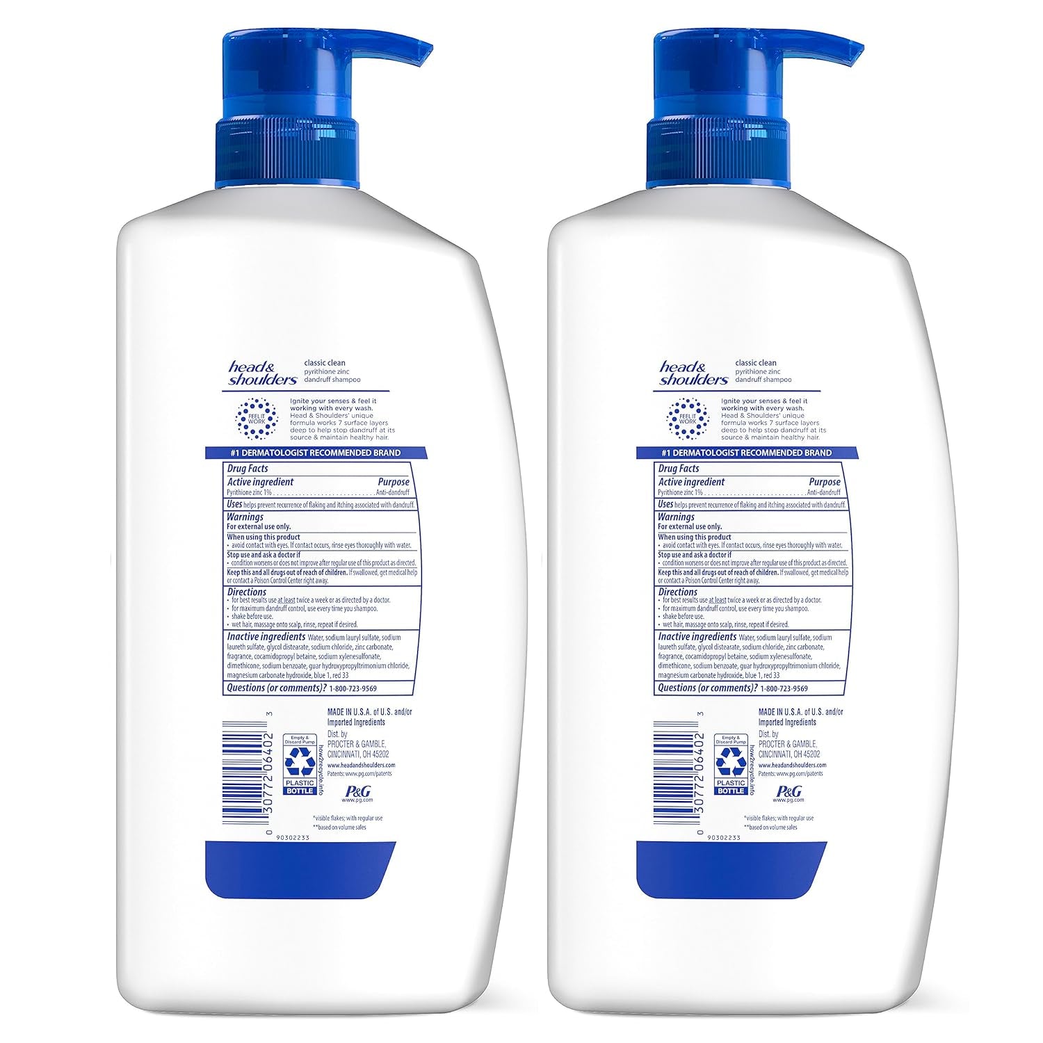 Anti-Dandruff Shampoo with 1% Pyrithione Zinc, Classic Clean Shampoo Twin Pack, Daily Use, Flake Control, Scalp Care, Color-Safe, Deep Clean, 32.1 Fl Oz Each