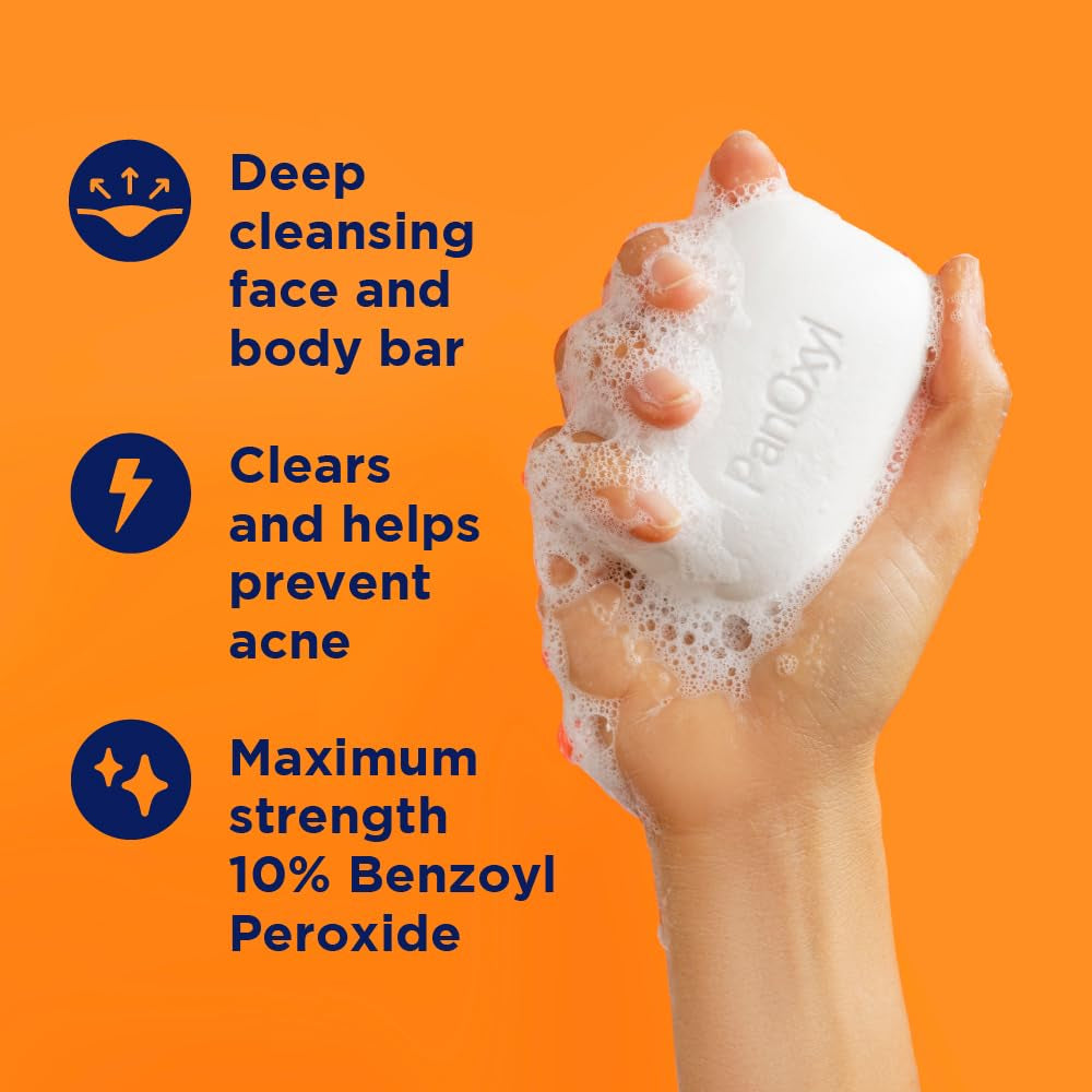 Acne Treatment Bar with 10% Benzoyl Peroxide, Maximum Strength Bar Soap for Face, Chest and Back, Benzoyl Peroxide Soap Body Wash, Vegan, for Acne Prone Skin, 4 Oz