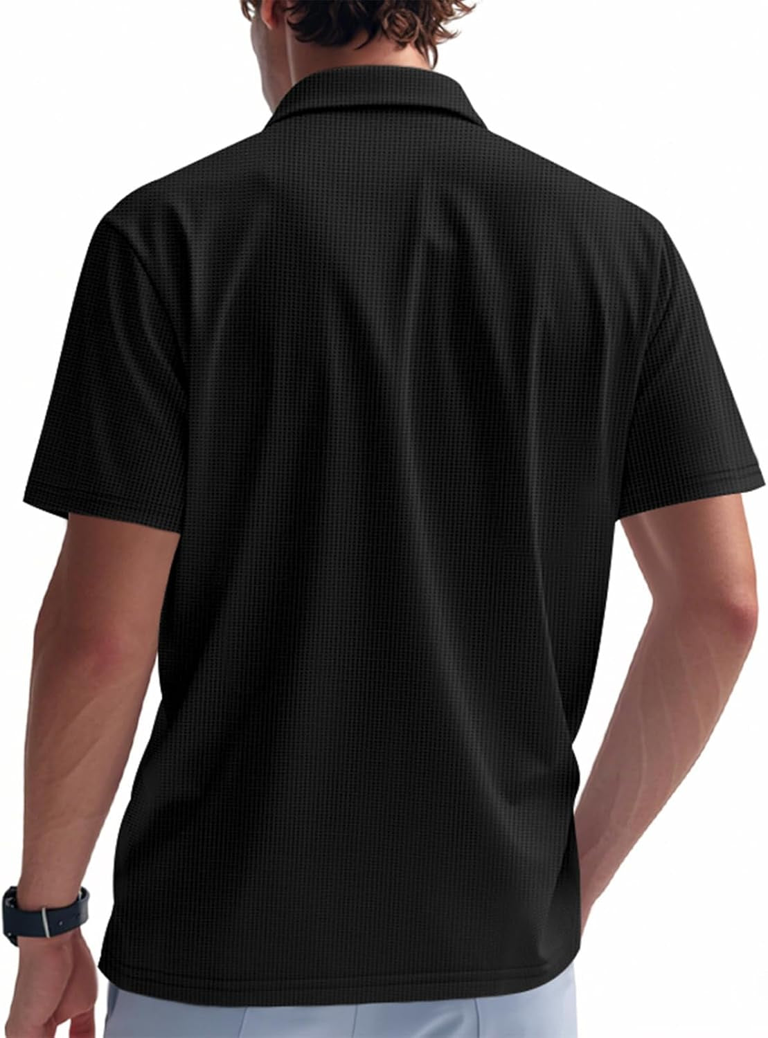 Waffle Knit Polo Shirts for Men Lapel Collared Short Sleeve Baggy Lounge T-Shirts Summer Loose Fit Pullover Blouses