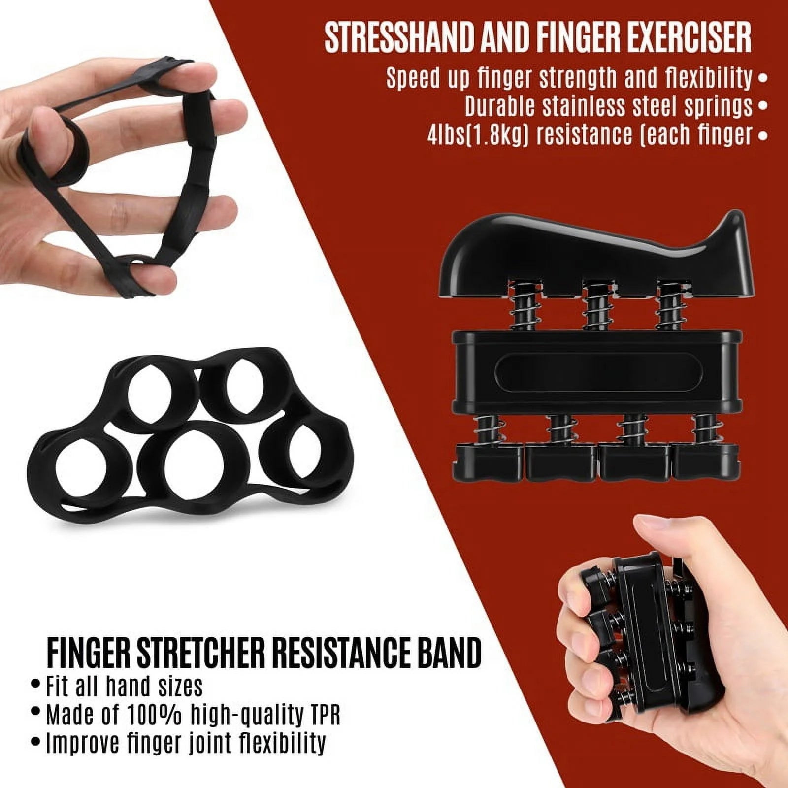 Kit De Entrenamiento De Fuerza Con Agarre De 6 Piezas Ajustable Hasta 132 Libras, Negro
