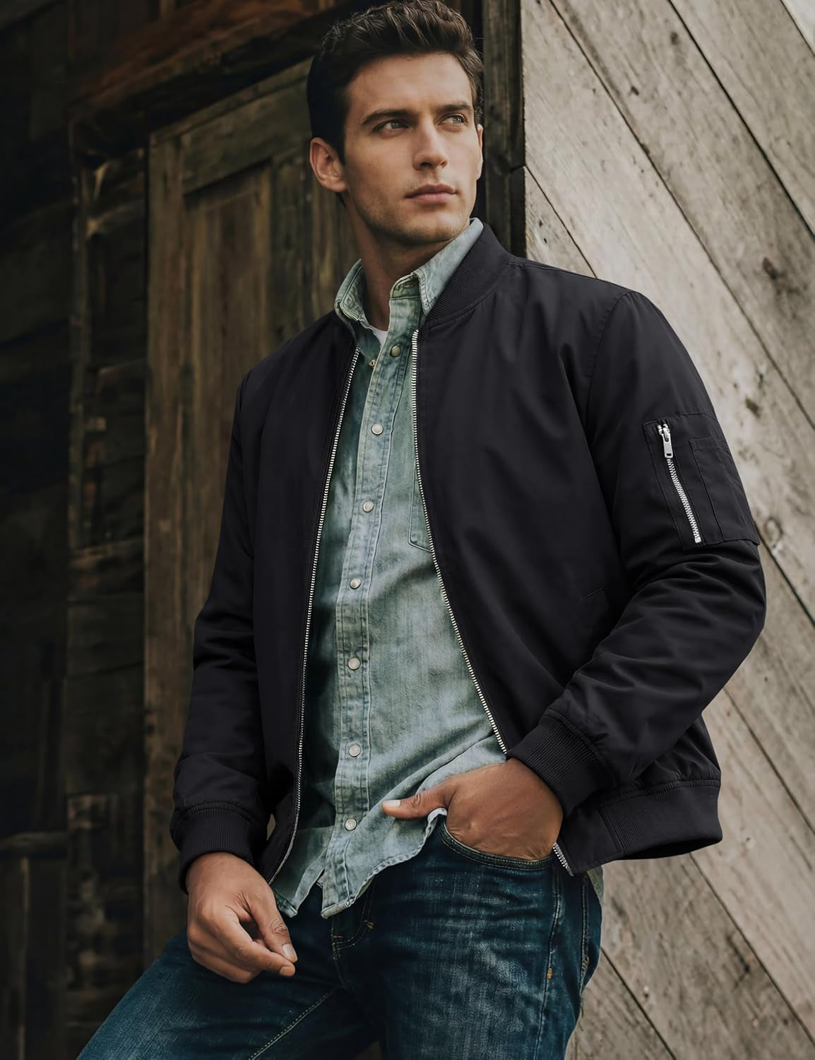 Men'S Bomber Jacket Lightweight Casual Spring Fall Windbreaker Zip up Coat with Pocket