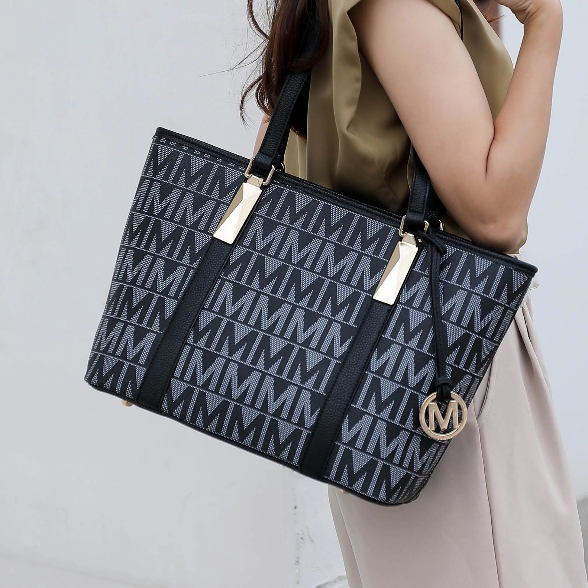 by Mia K. Marimar Women'S Tote Bag with Pouch and Wristlet, Signature 4 Piece Set - Navy Blue