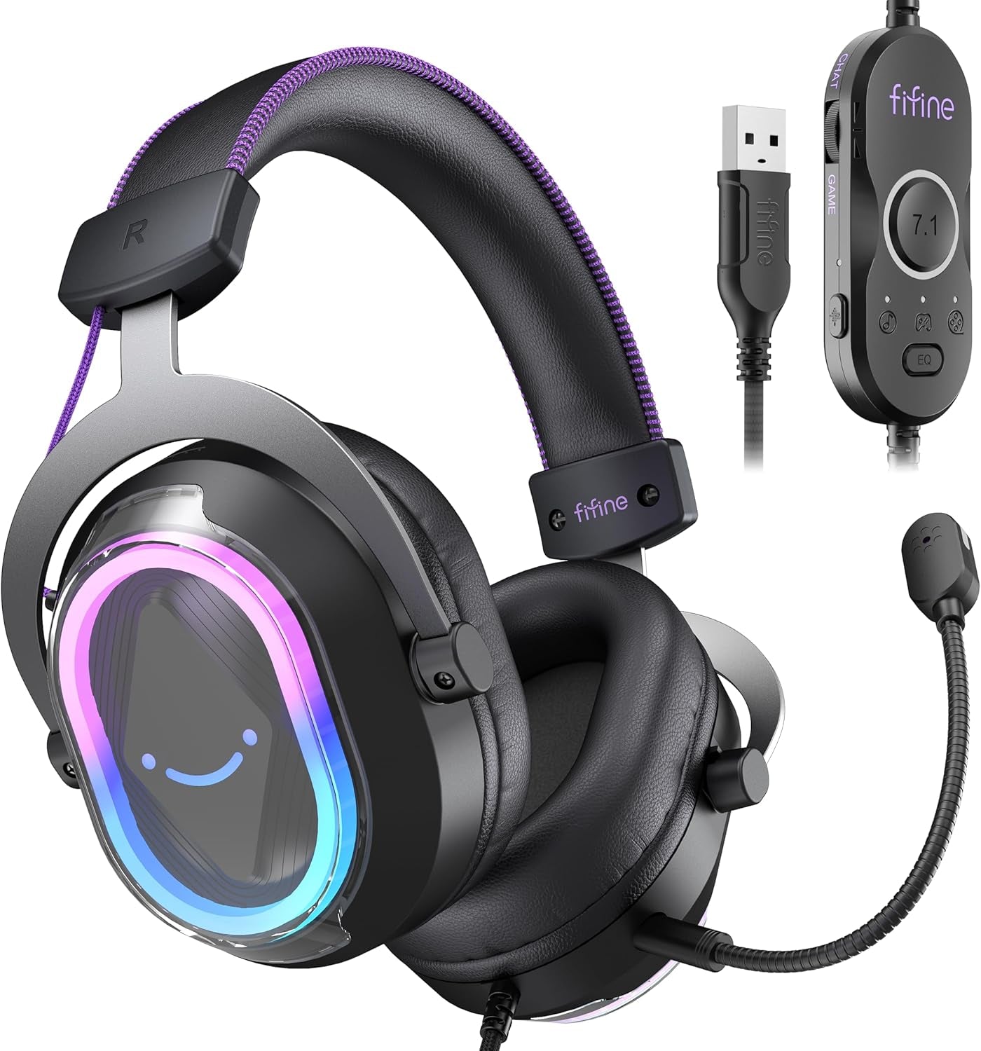 Wired USB Gaming Headset: 7.1 Surround Sound - Vibrant Customizable RGB - Game/Chat Balance, Gamer Headphone with Noise Canceling Mic for PC, PS5/PS4, Laptop, Mac - Ampligame H13BP