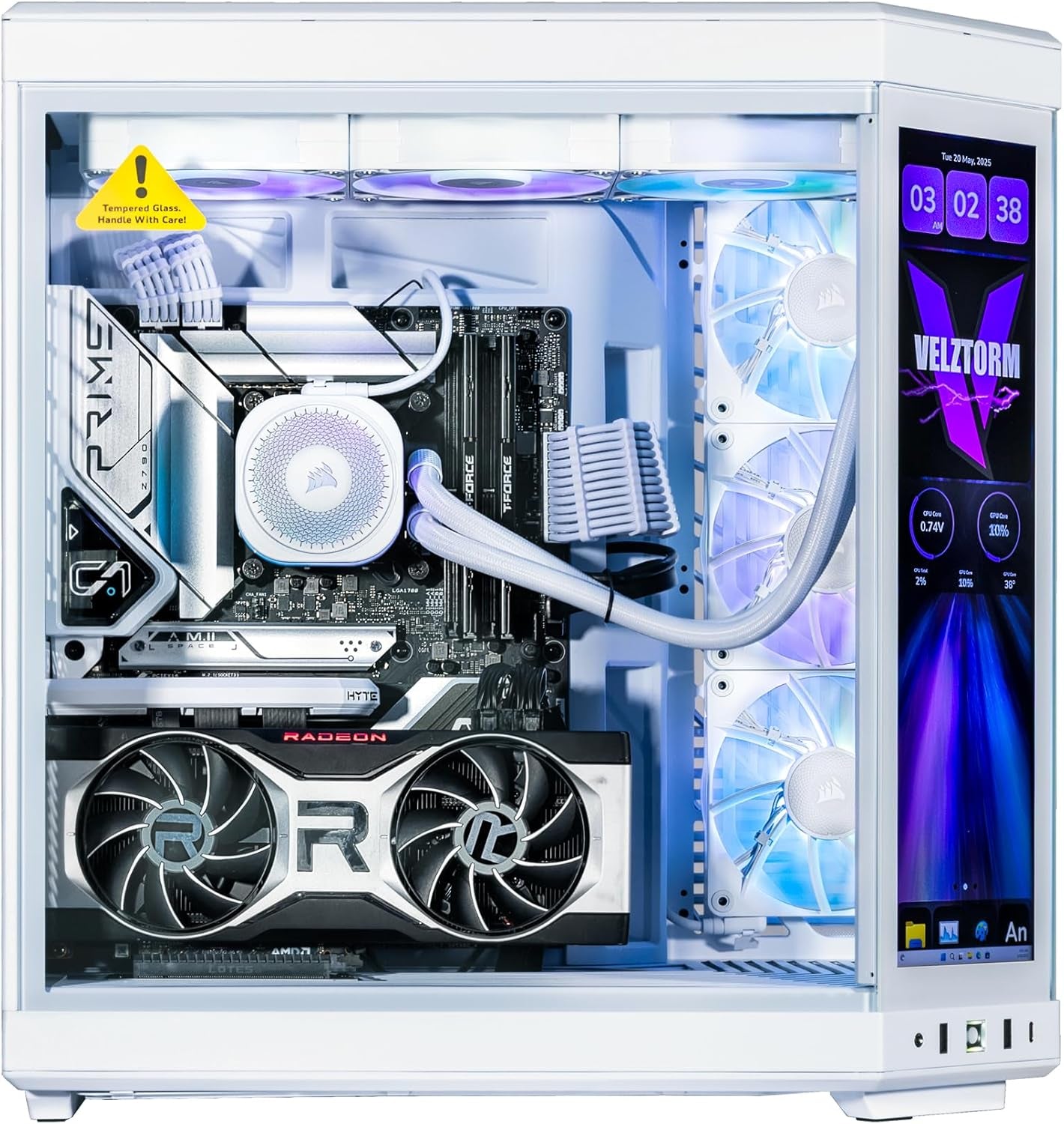 LCD White Praetix Custom Built Y70 Touch Gaming Desktop (Radeon RX 9060 XT 8GB (Beats 5060), Liquid Cooled Intel I9-14900K, 32GB DDR5, 2TB Pcie SSD, 1000W PSU, Wifi 6, Win11Pro)