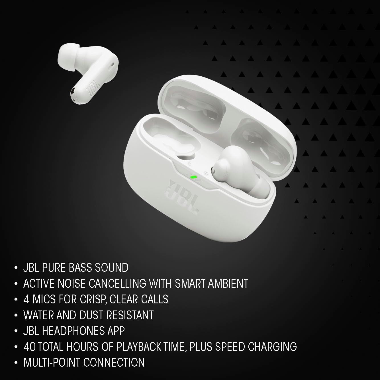 Vibe Beam 2 - True Wireless Noise Cancelling Earbuds with  Pure Bass Sound & Smart Ambient Technology, 4Mics for Crisp, Clear Calls, up to 40Hrs of Playback, IP54 Dust & Water Resistant (Black)