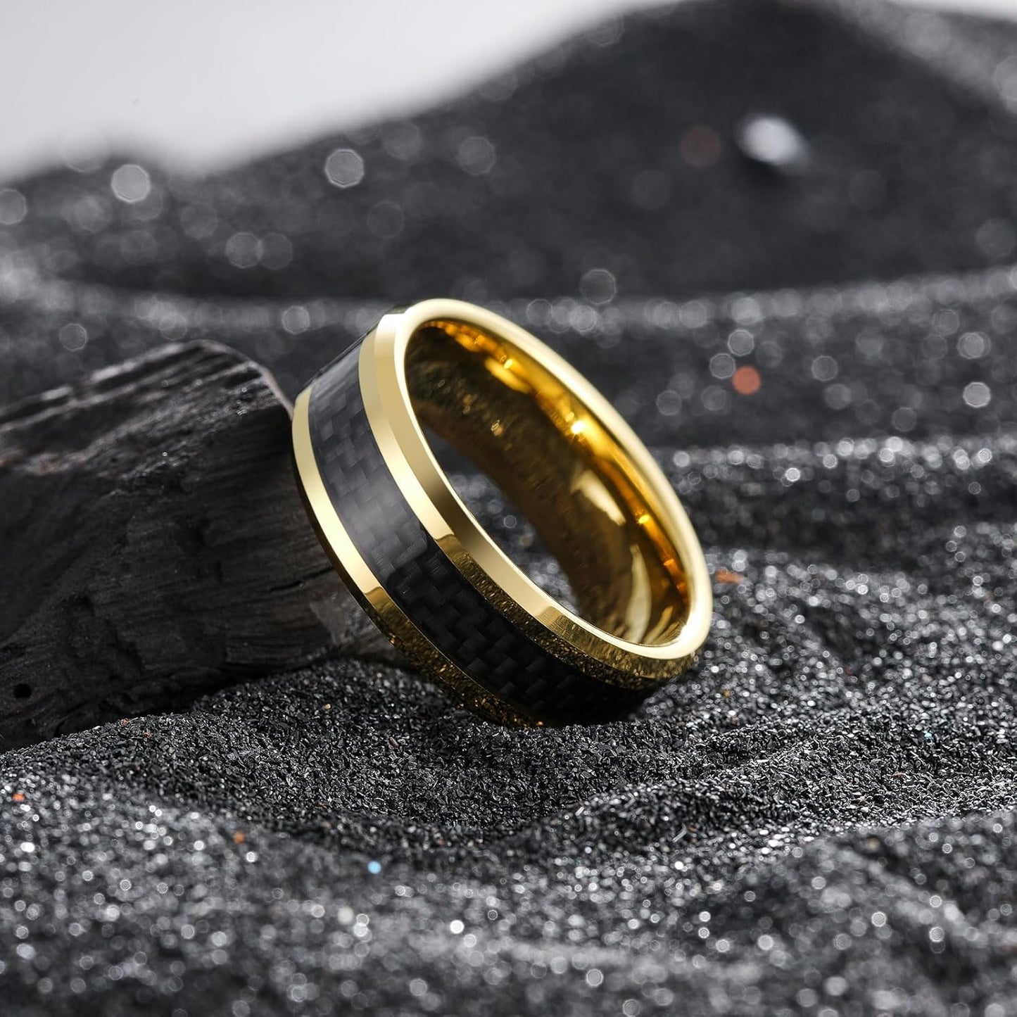 Tungsten Rings for Men Two Tone Grooved Mens Wedding Band Cool Promise Engagement Matte Finished Beveled Edge