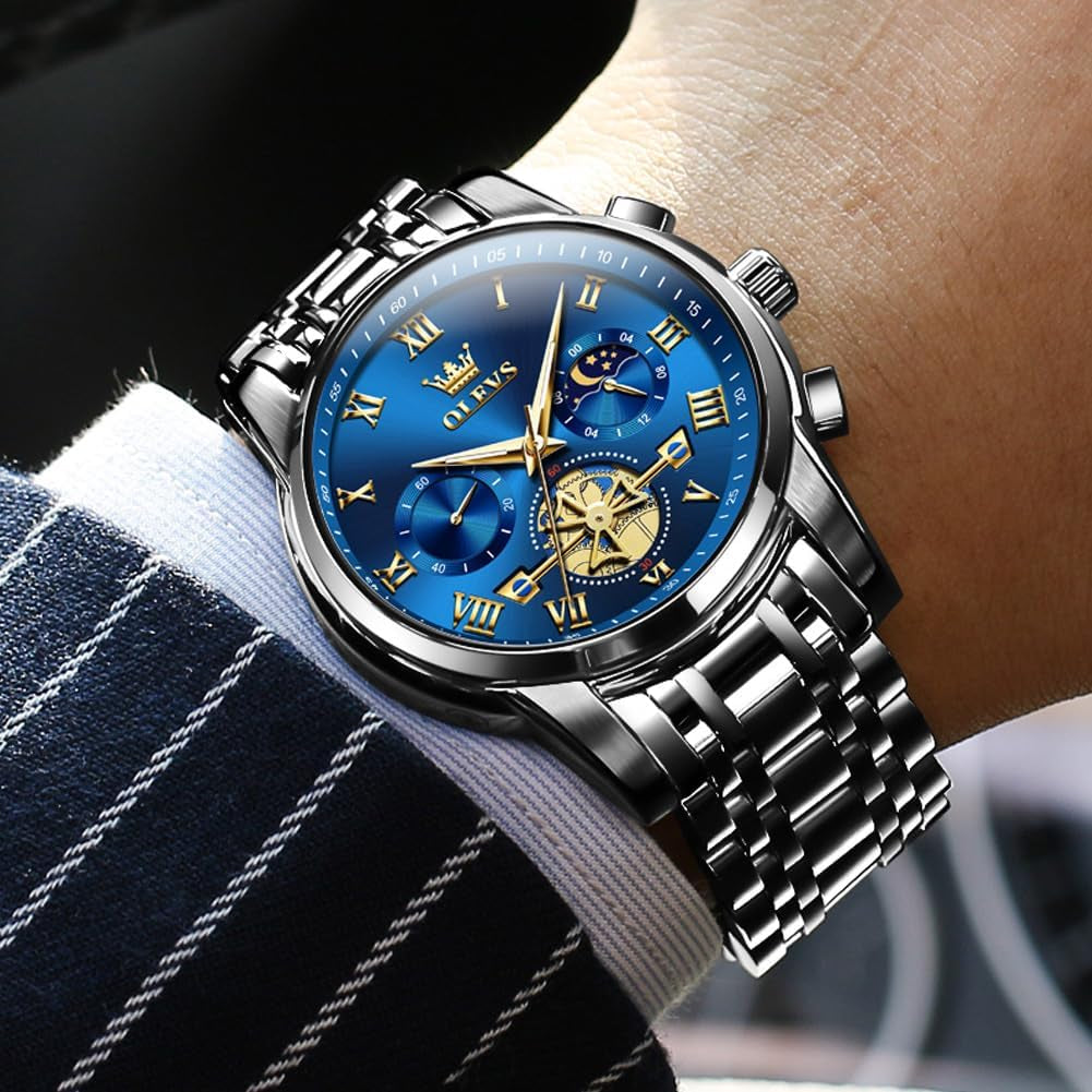 Watches Men Waterproof Luxury Big Face Mens Watch Stainless Steel Quartz Analog Dress Watches for Men Luminous Multifunction Man Watch Relojes De Hombre