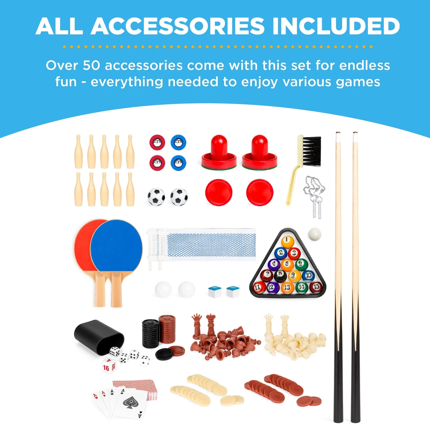 2X4Ft 10-In-1 Combo Game Table Set W/ Hockey, Foosball, Pool, Shuffleboard, Ping Pong - Natural