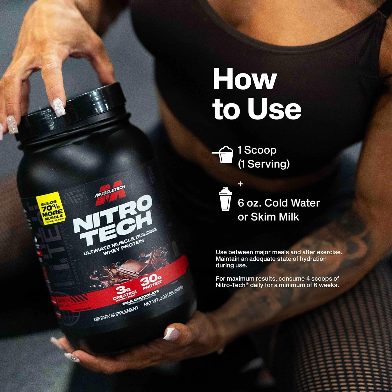 Whey Protein Powder (Strawberry, 4 Pound) - Nitro-Tech Ultimate Muscle Building Formula with Whey Protein Isolate - 30G of Protein, 3G of Creatine & 6.8G of BCAA - Packaging May Vary