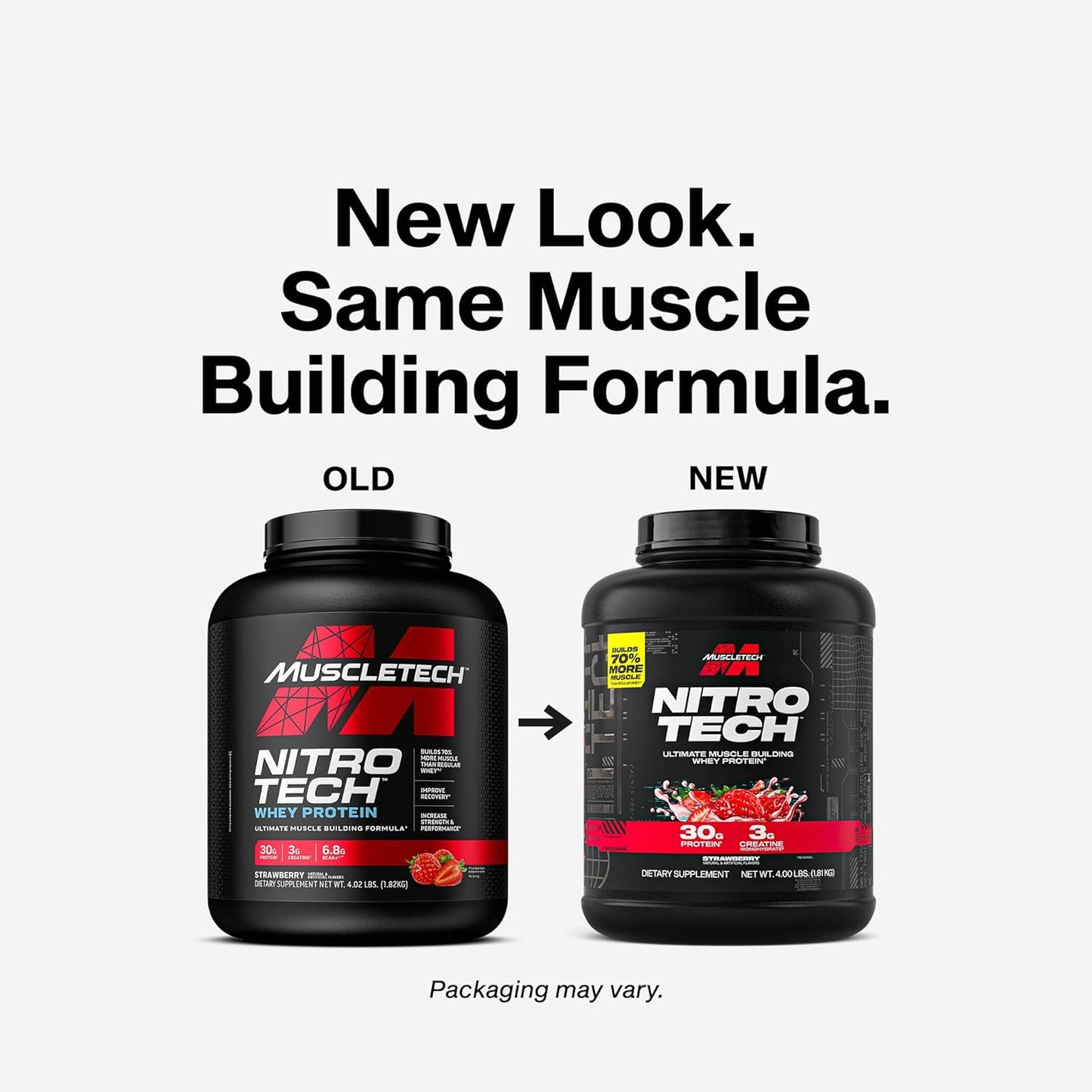 Whey Protein Powder (Strawberry, 4 Pound) - Nitro-Tech Ultimate Muscle Building Formula with Whey Protein Isolate - 30G of Protein, 3G of Creatine & 6.8G of BCAA - Packaging May Vary