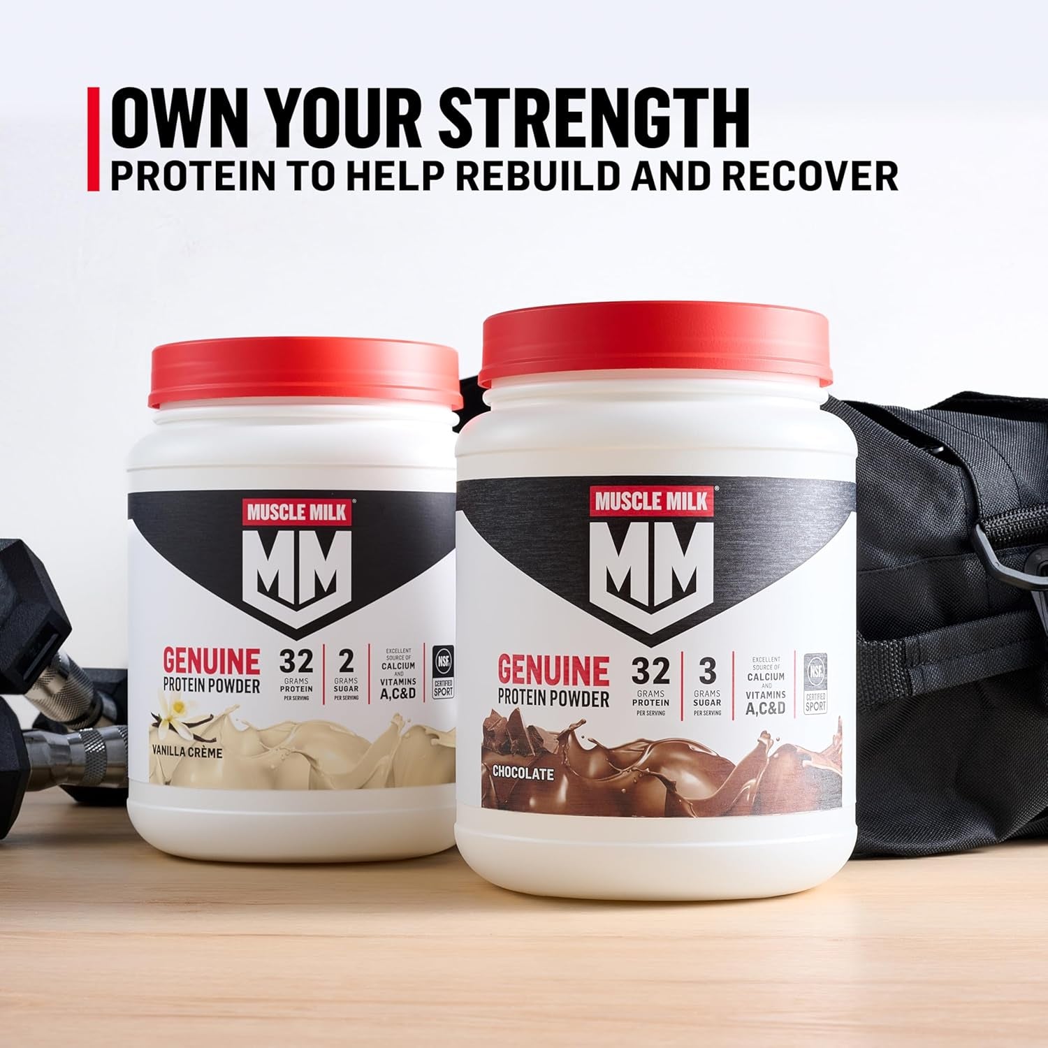 Genuine Protein Powder, Vanilla Crème, 1.93 Pounds, 12 Servings, 32G Protein, 2G Sugar, Calcium, Vitamins A, C & D, NSF Certified for Sport, Energizing Snack, Packaging May Vary