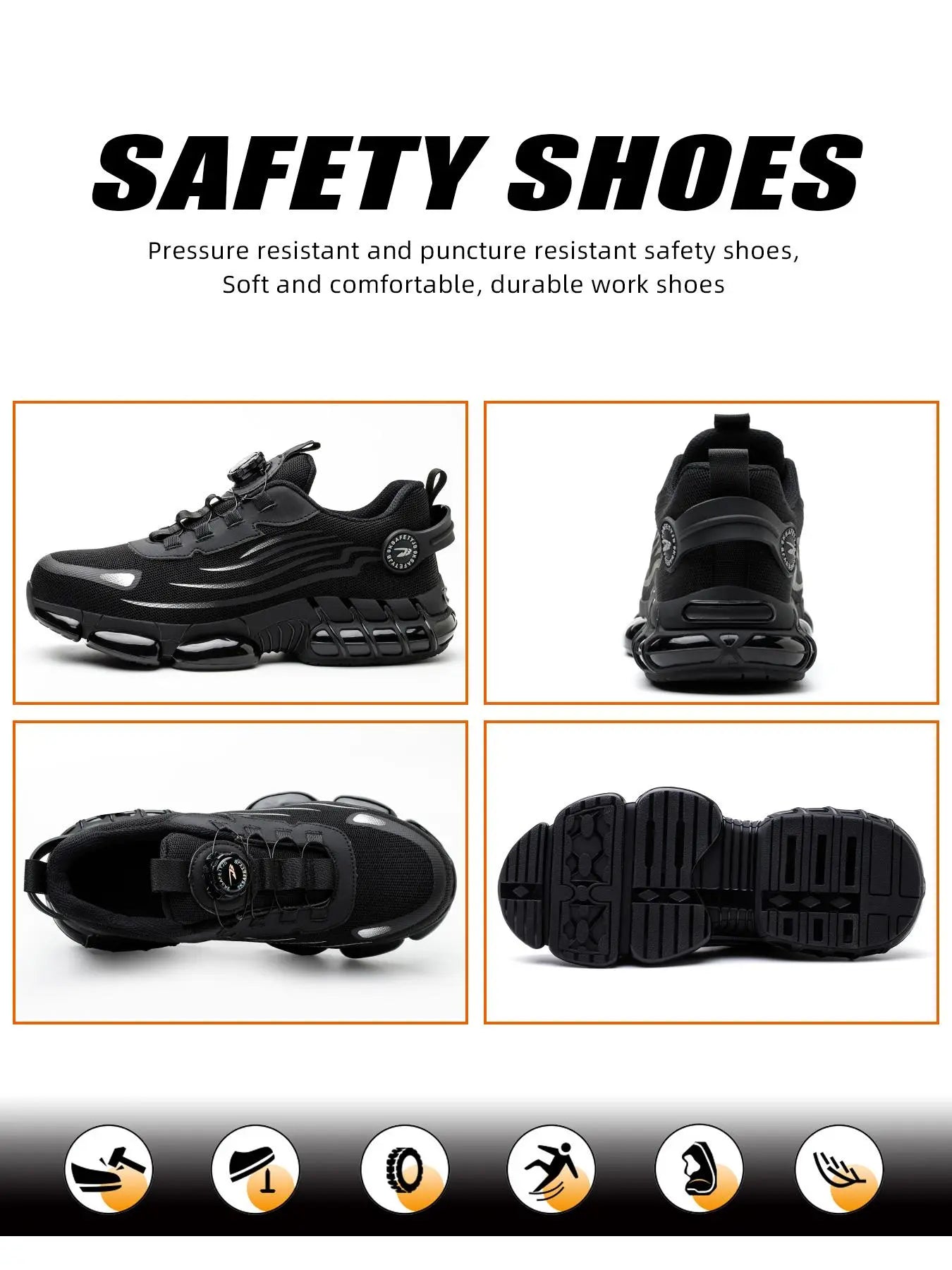 Men'S Steel Toe Work Shoes, Work Safety Shoes, Casual Comfortable Breathable Anti-Smash and Anti-Puncture Shoes, Fashionable Non-Slip Shoes for Outdoor Hiking