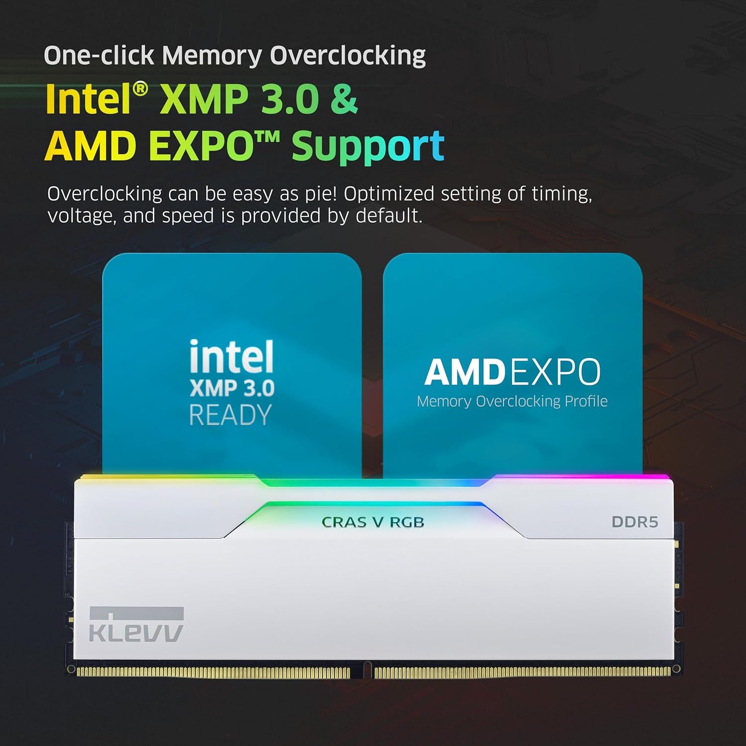 CRAS V RGB DDR5 32GB (2X16Gb) 6400Mhz CL32 SK Hynix A-Die 1.35V Gaming Desktop Ram Memory XMP 3.0 / AMD Expo Ready - White (KD5AGUA80-64A320J)