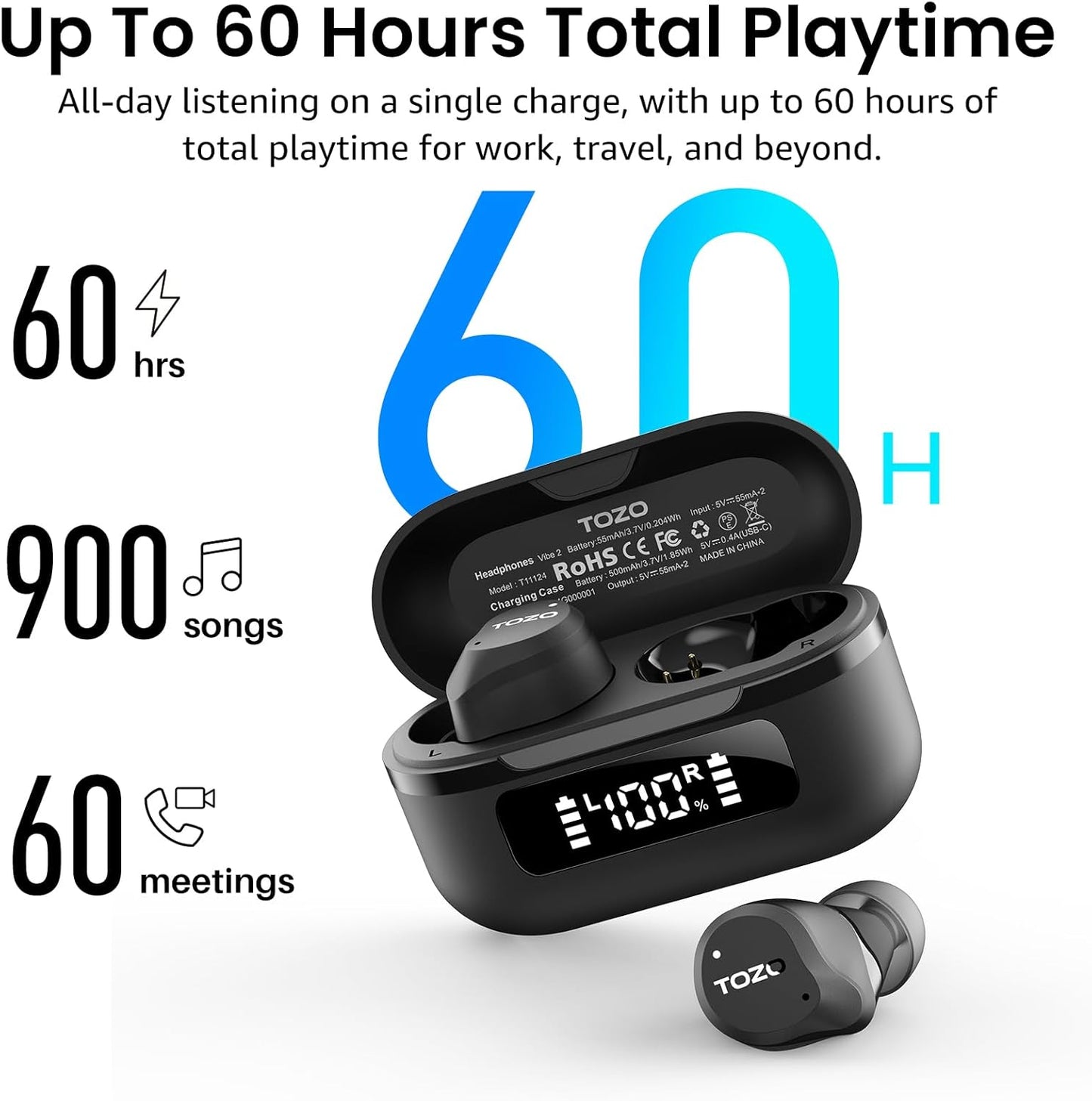 NC9 Hybrid Active Noise Cancelling Wireless Earbuds, 6 Mics ENC Clear Call, IPX8 Waterproof, in Ear Bluetooth 5.3 Headphones Stereo Bass Ear Buds 60H Playtime with LED Display 32 Eqs via APP